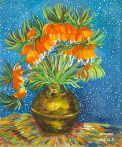 Xiaoxia Yang Still Life Original Oil On Canvas "Orange Flowers"