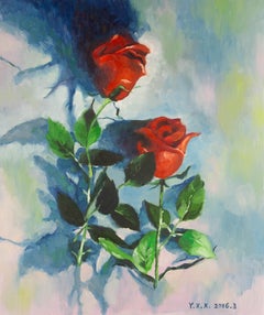 Xiaoxia Yang Floral Original Oil On Canvas "Two Roses"