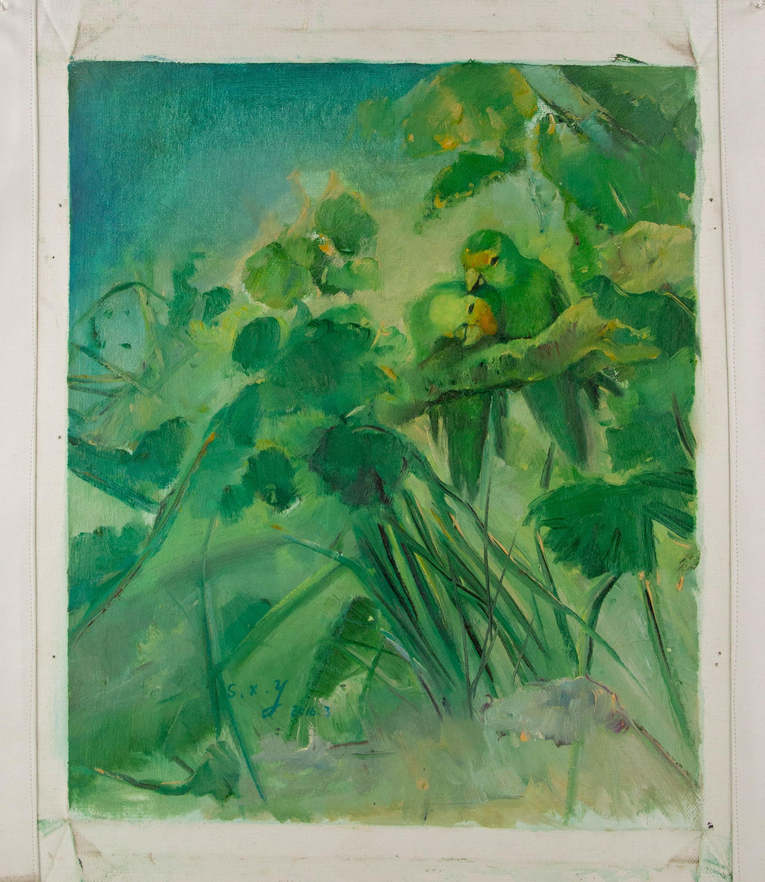 Xiaoyan-Sonnentier Original Ölgemälde auf Leinwand „Lovely Couple“ im Angebot 4