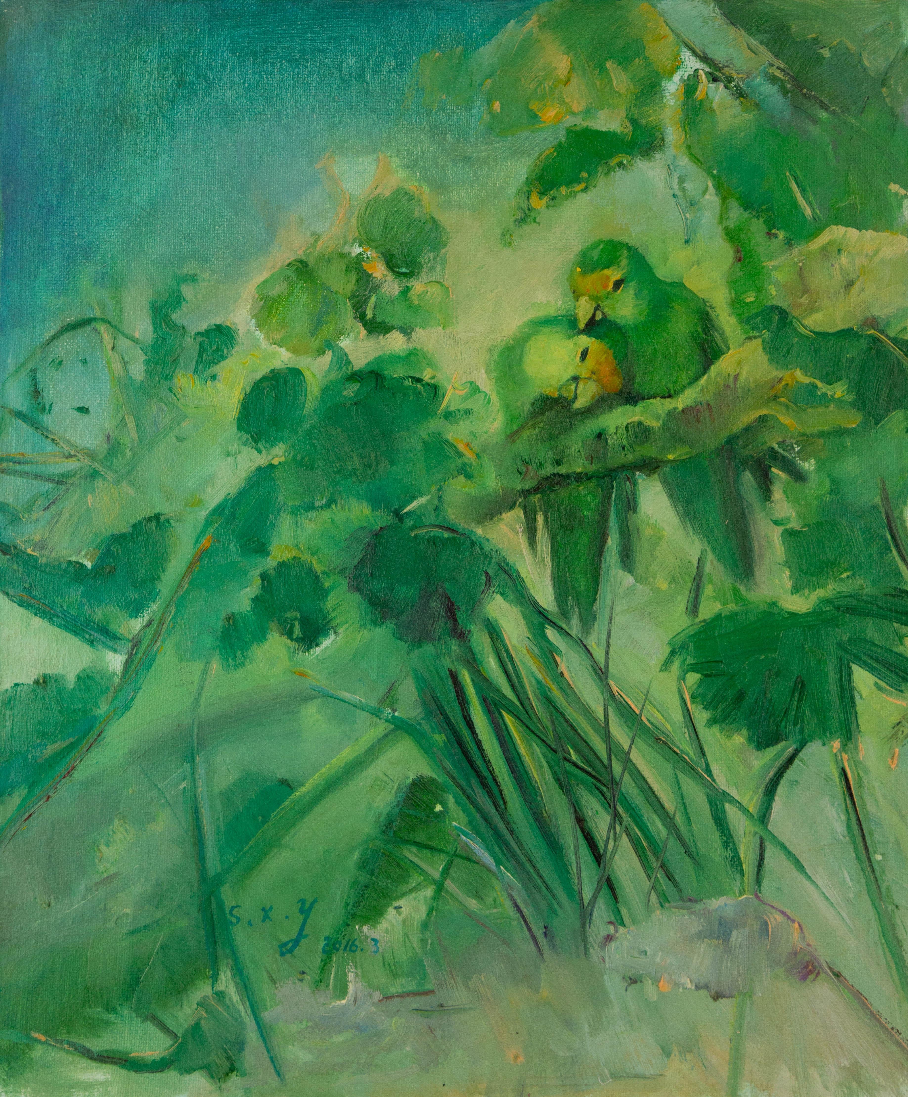 Xiaoyan-Sonnentier Original Ölgemälde auf Leinwand „Lovely Couple“