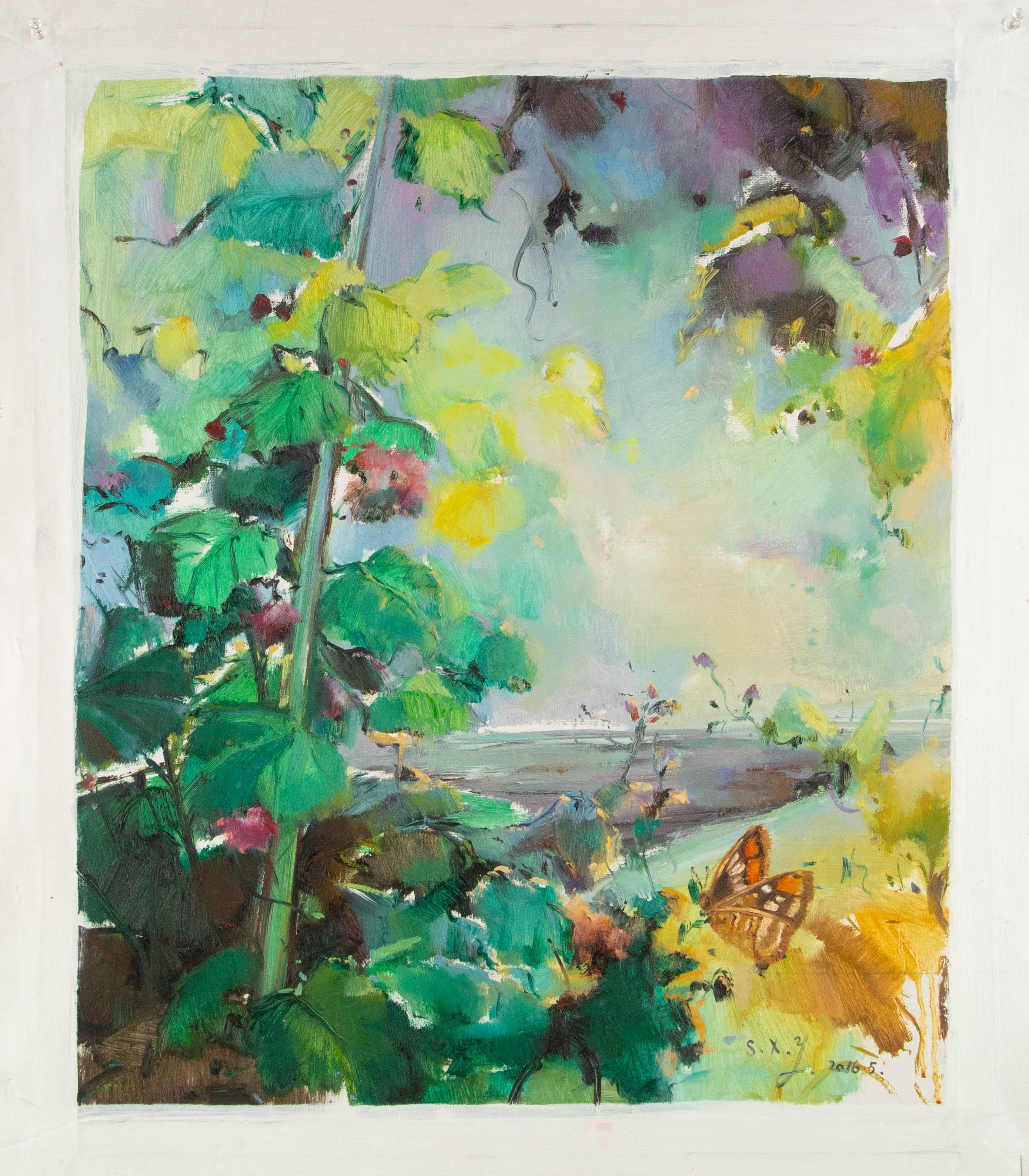 Xiaoyan Sun Floral Original Ölgemälde auf Leinwand „Schmetterlingstal I“ im Angebot 7