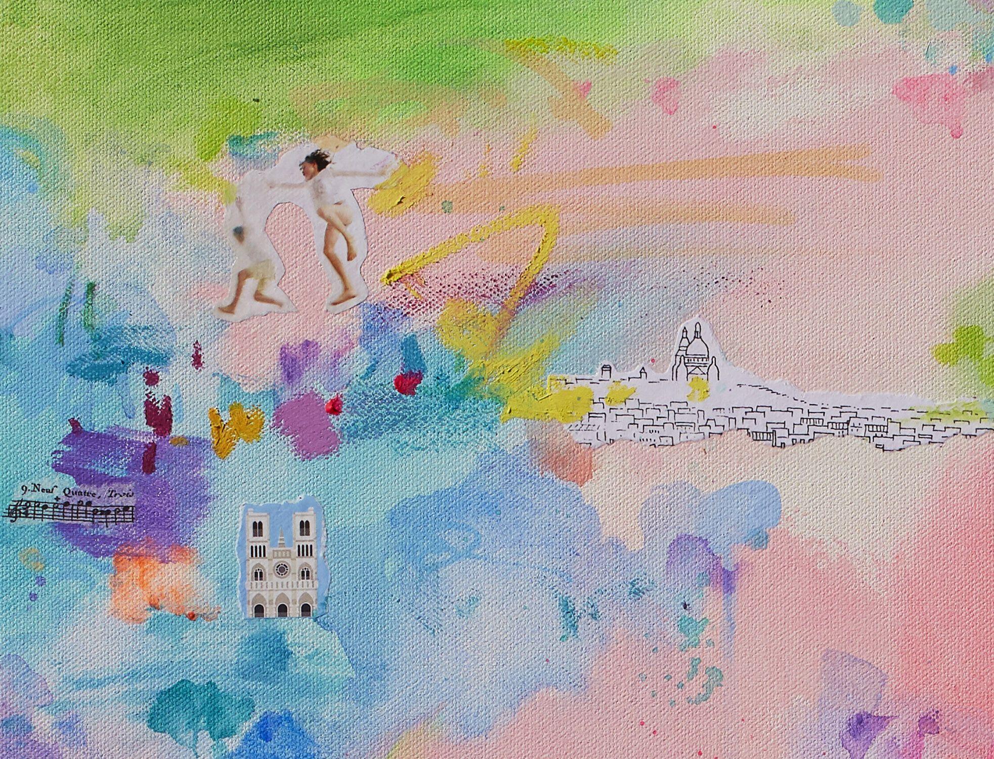 Incredibile giornata a Parigi, Pittura, Acrilico su tela - Painting Astratto di Xiaoyang Galas