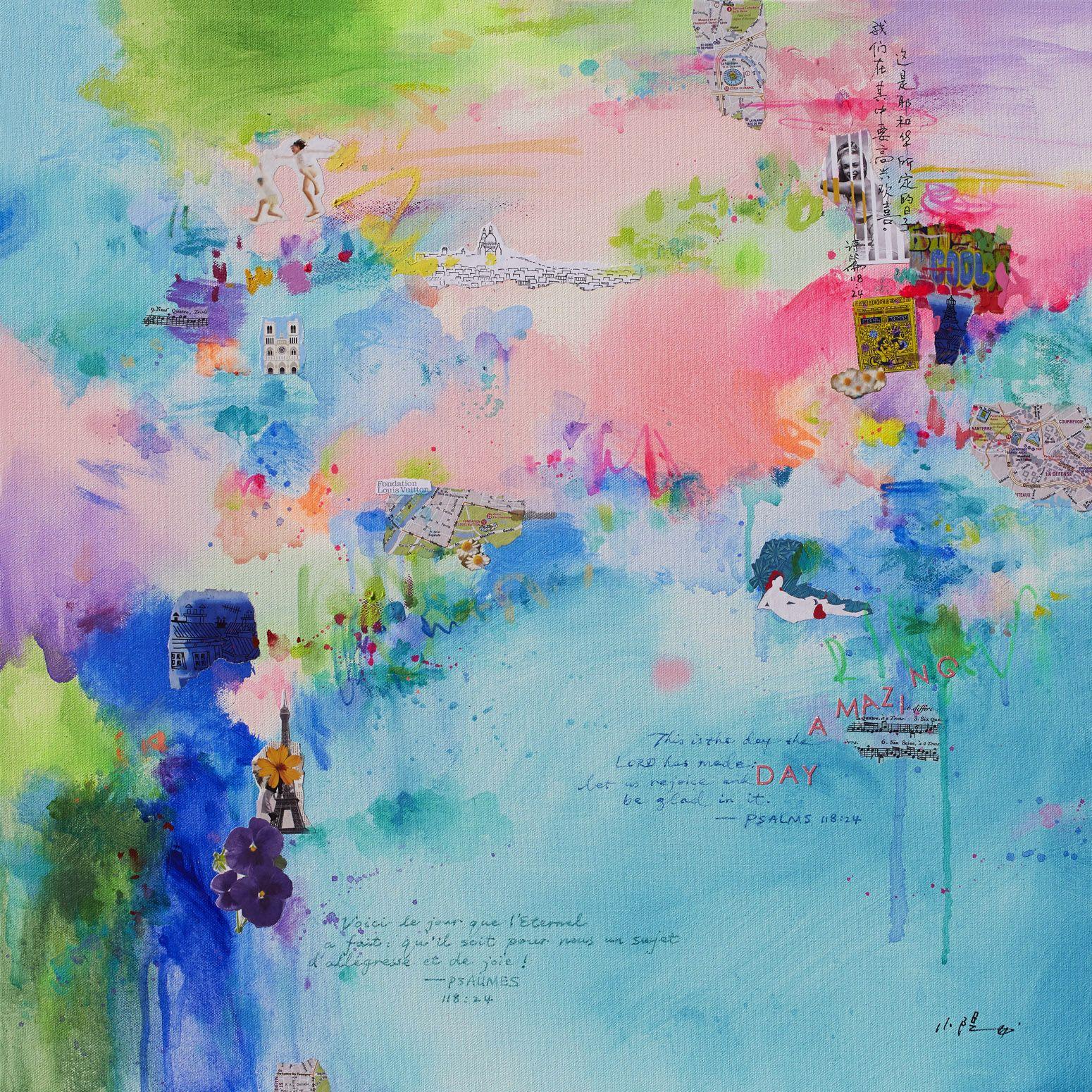 Abstract Painting di Xiaoyang Galas - Incredibile giornata a Parigi, Pittura, Acrilico su tela