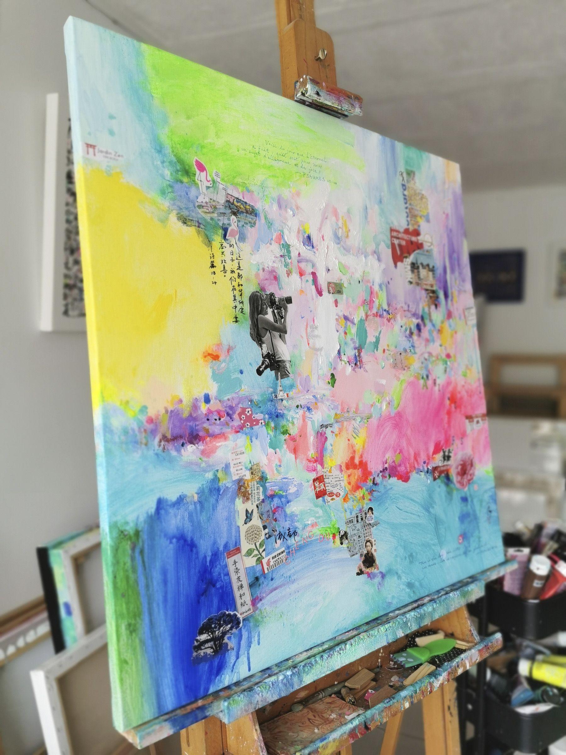 Días increíbles, Pintura, Acrílico sobre lienzo - Abstract Painting Gris de Xiaoyang Galas
