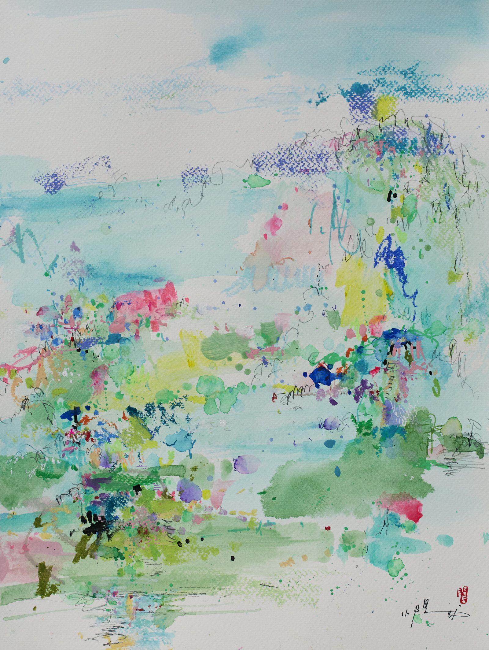 Jardin magique, mixed media on watercolor paper 300g/mÂ², diptych 31x41cm (x2) :: Painting :: Abstract :: This piece comes with an official certificate of authenticity signed by the artist :: Ready to Hang: No :: Signed: Yes :: Signature Location: