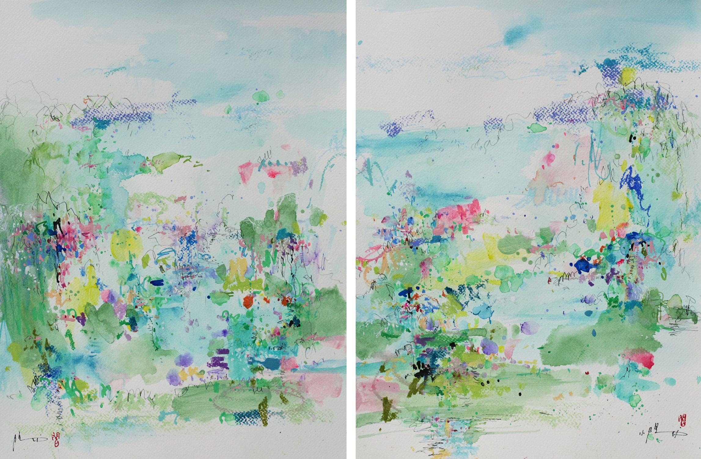 Xiaoyang Galas Abstract Painting - Jardin magique, Painting, Acrylic on Paper