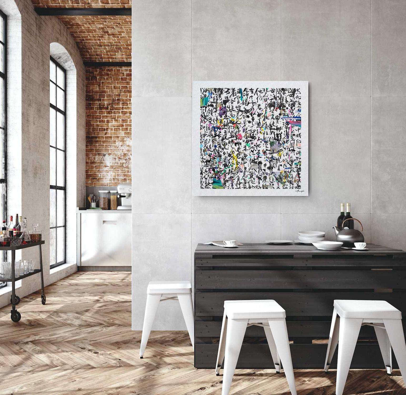 Pregare per il mondo II, Pittura, Acrilico su tela - Abstract Painting Grigio di Xiaoyang Galas