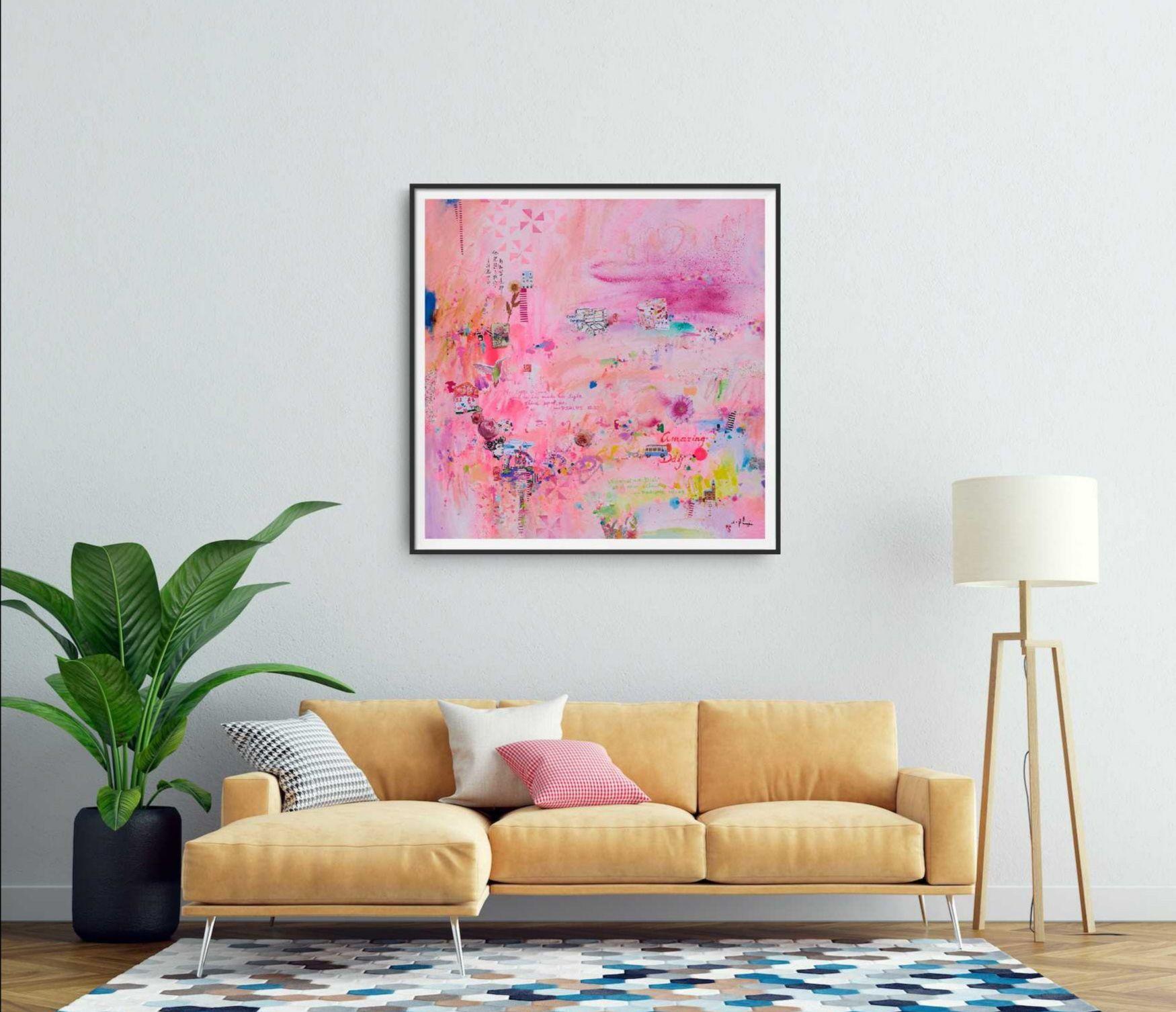Amazind day with you - Impresión giclÃCe Fine art, Digital sobre papel - Abstract Print Gris de Xiaoyang Galas