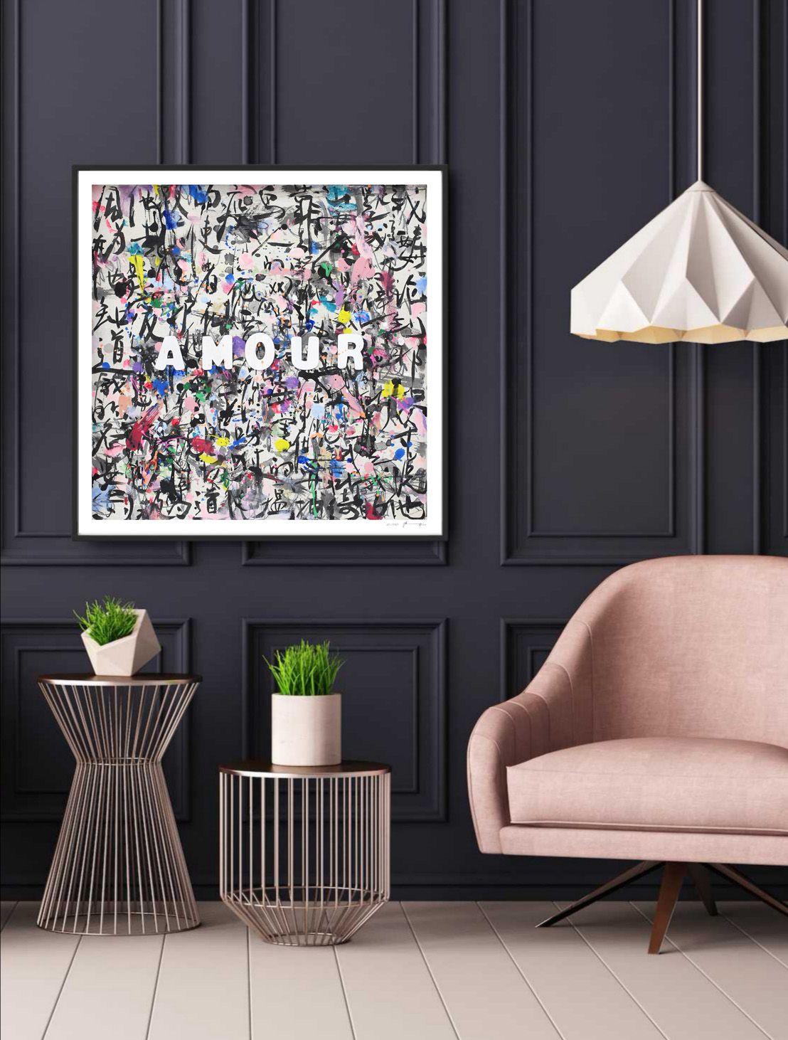 AMOUR - Impression giclée d'art, numérique sur papier aquarelle - Gris Abstract Print par Xiaoyang Galas