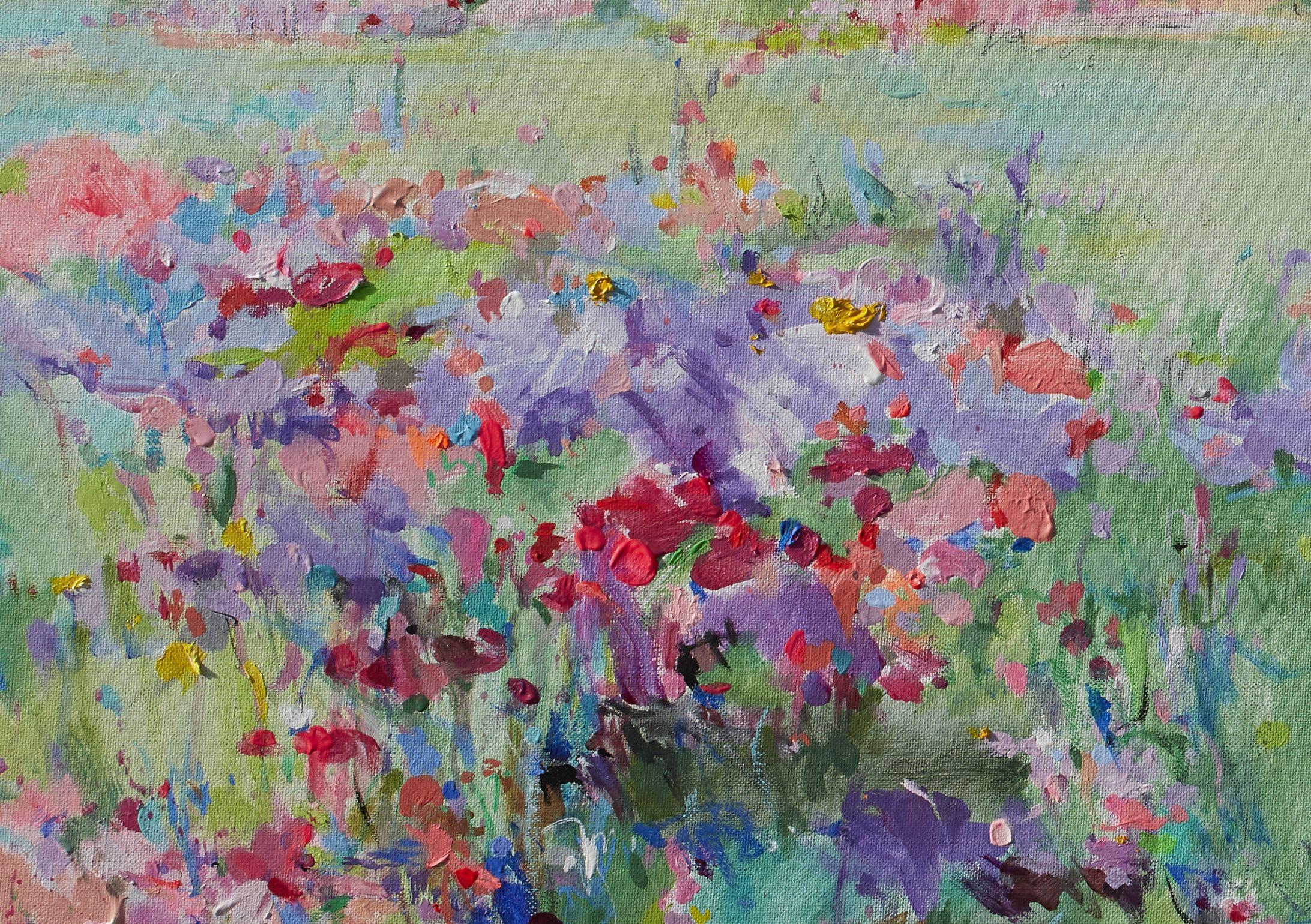 Time passes. In summer, my garden is full of flowers and colors... I am so inspired to observe it daily! When the summer is over, I paint it in my art studio to prolong the good weather... I called this large format painting 