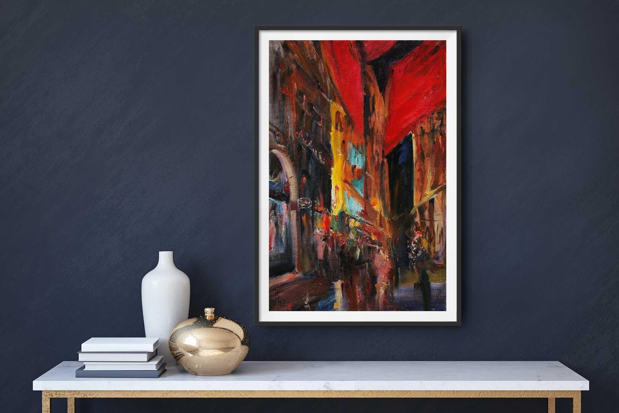 Night in Lyon - Fine art print.  Fine art reproduction with this premium textured fine art paper, 300g/mÂ², reminiscent of traditional watercolour papers.  This acid free, cold press, cotton-based archival paper reproduces colours, tones and details