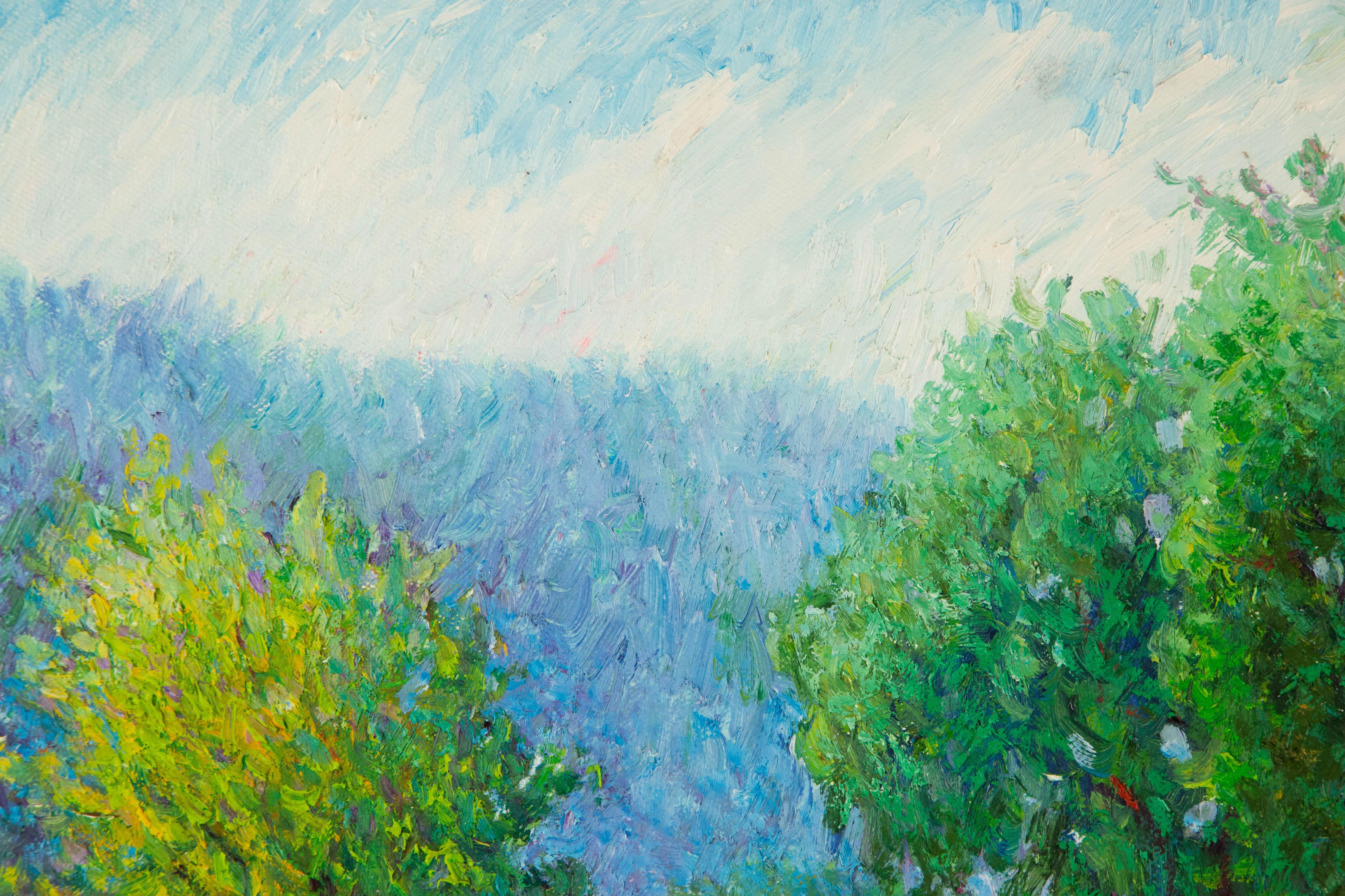 XiFang Wang Landschaft, Original, Ölgemälde auf Leinwand, „Frühling am See“, XiFang Wang im Angebot 1