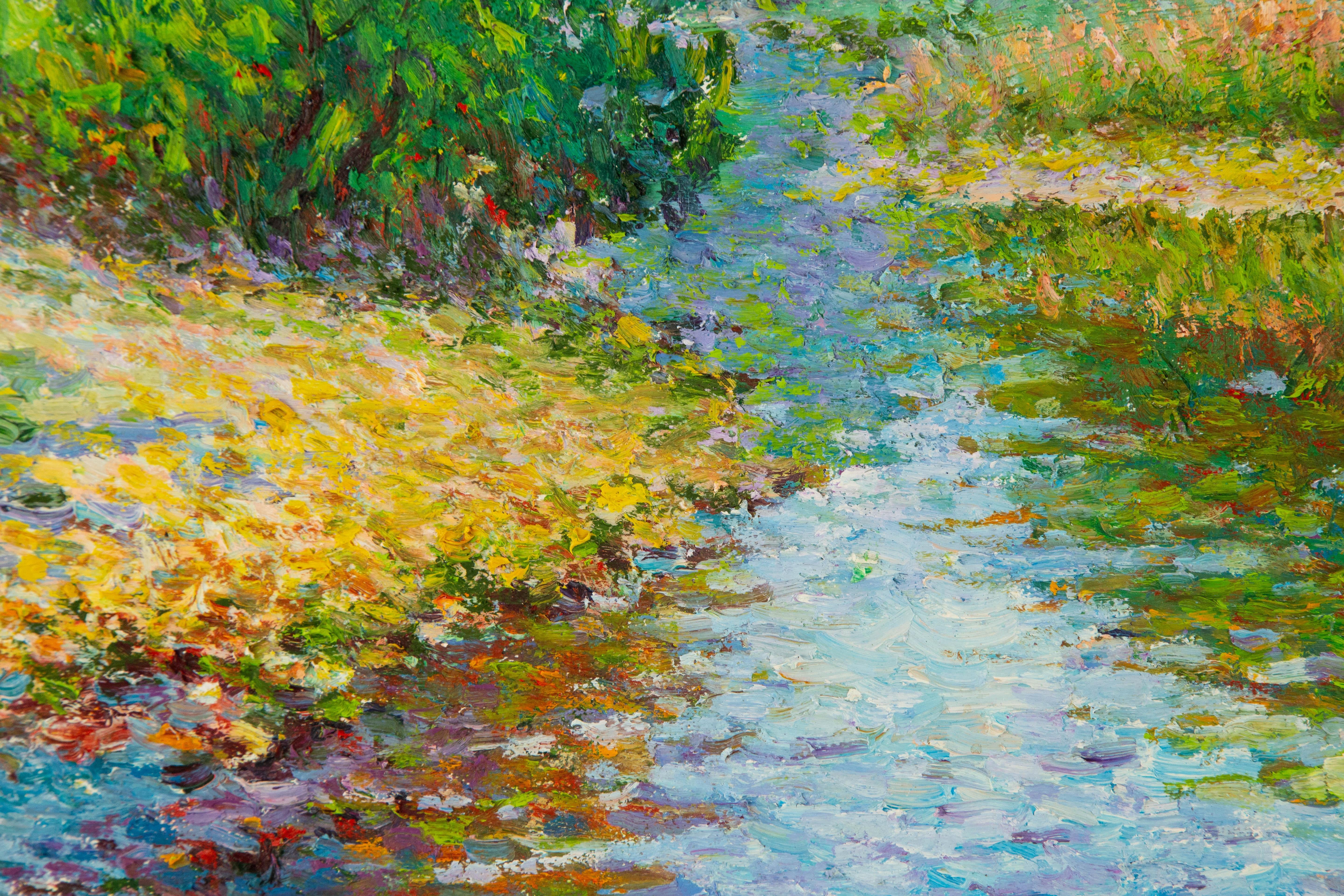 XiFang Wang Landschaft, Original, Ölgemälde auf Leinwand, „Frühling am See“, XiFang Wang im Angebot 2