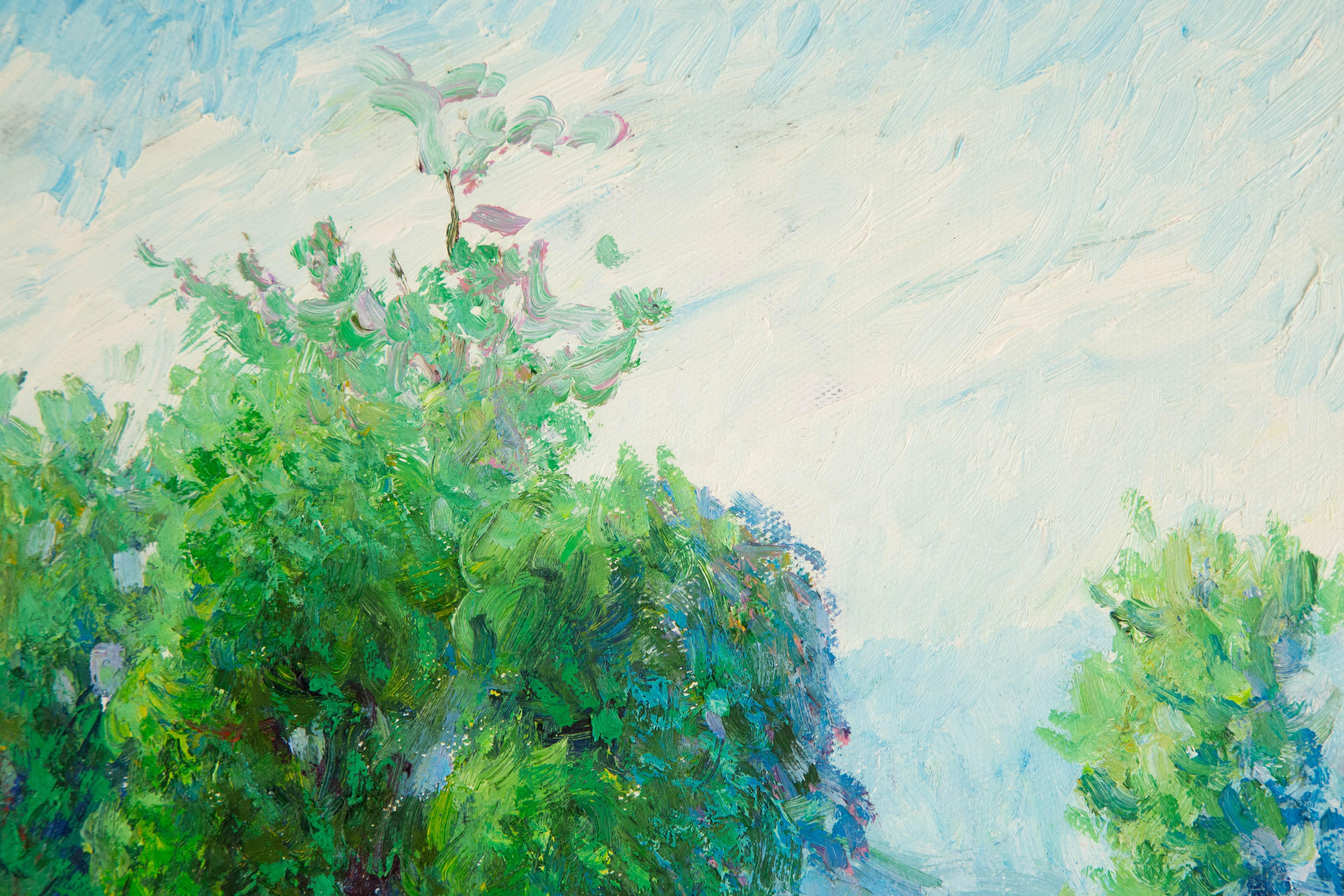 XiFang Wang Landschaft, Original, Ölgemälde auf Leinwand, „Frühling am See“, XiFang Wang im Angebot 3