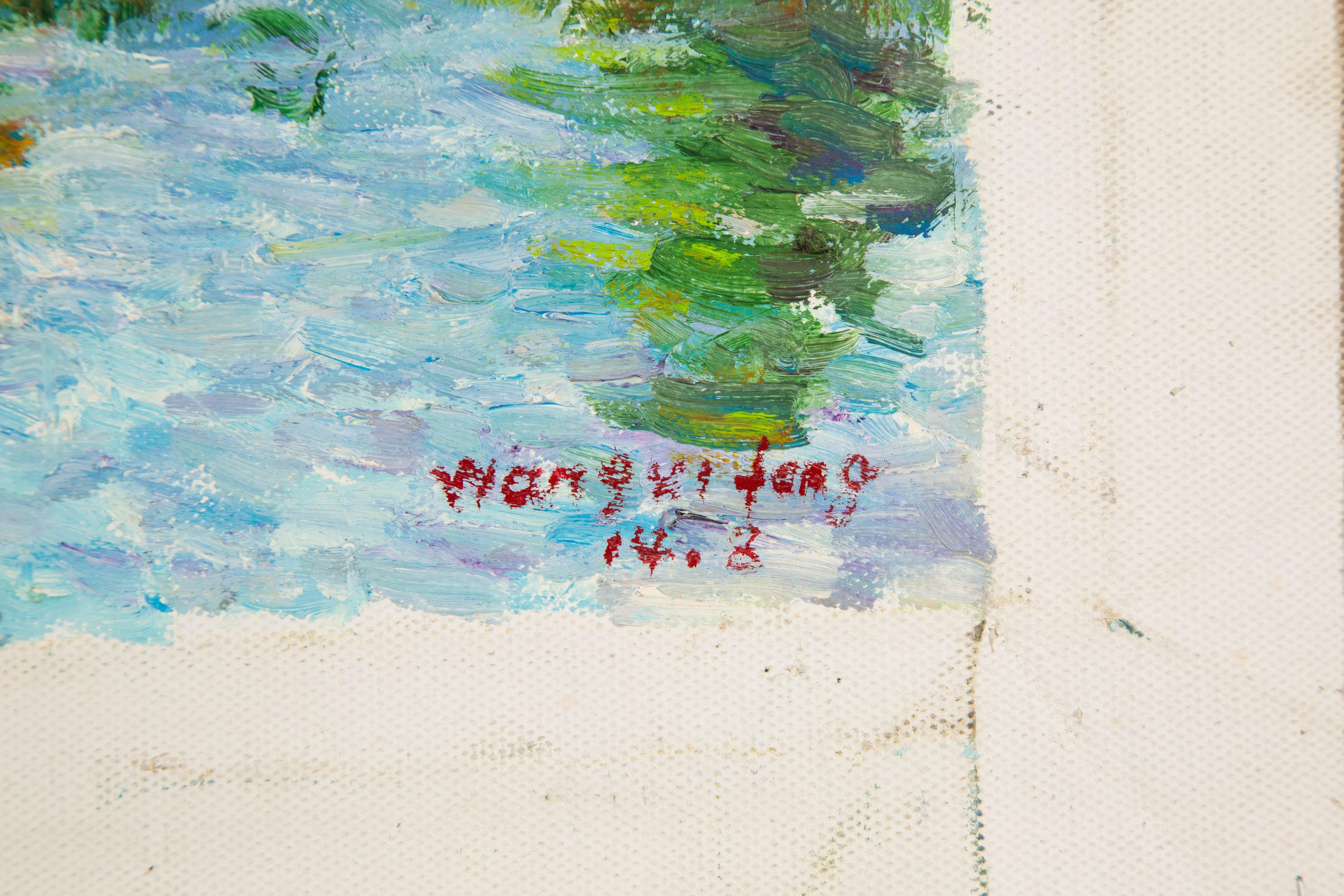 XiFang Wang Landschaft, Original, Ölgemälde auf Leinwand, „Frühling am See“, XiFang Wang im Angebot 6