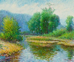 XiFang Wang Paisaje Original Óleo Sobre Lienzo "Primavera junto al lago"