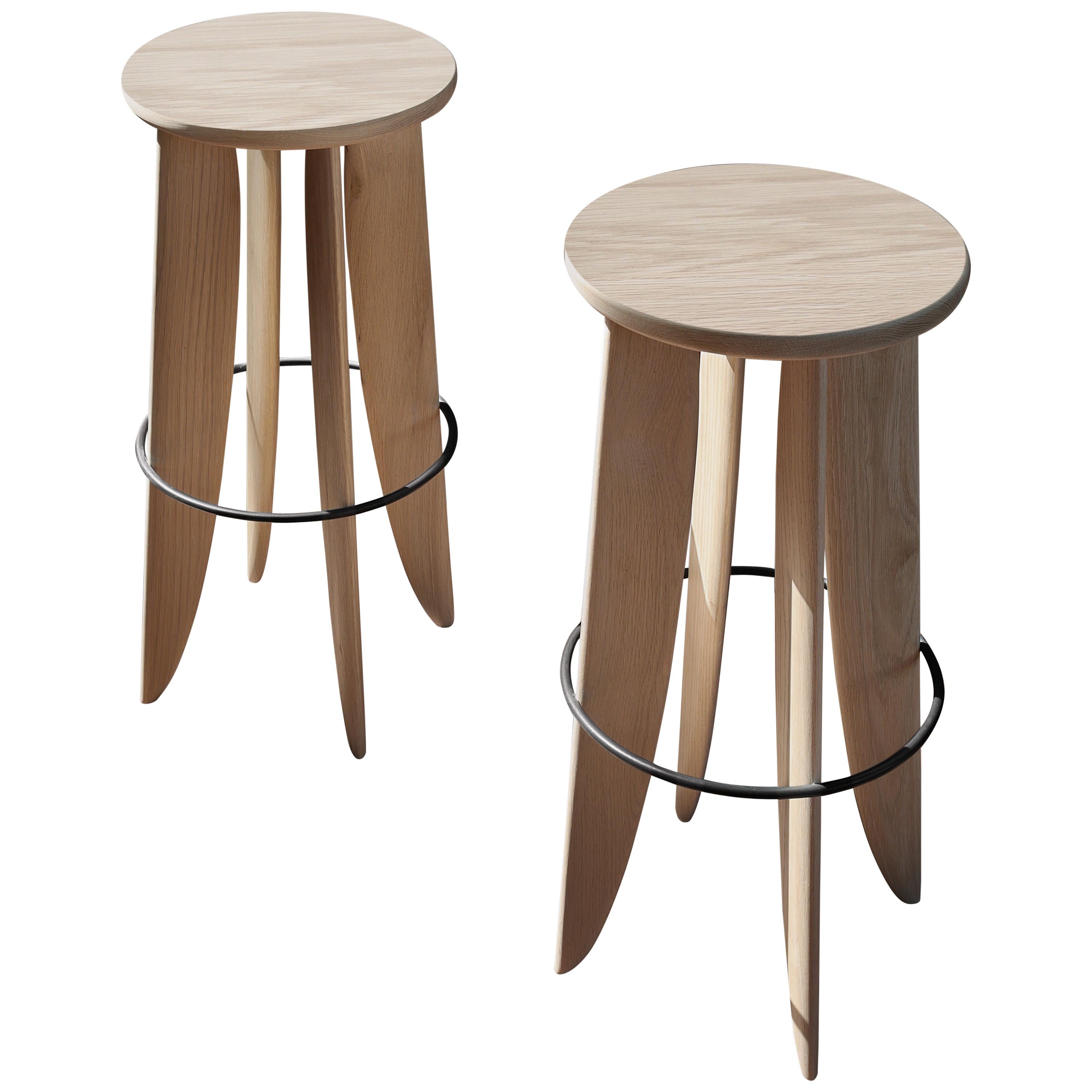 Set of Two Noviembre XIII Counter Stool in Oak Wood by Joel Escalona For Sale