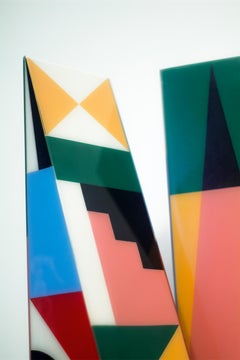 XIL Handcrafted Geometric Totem / Latex Paint Resin Sculpture by Paul Sende