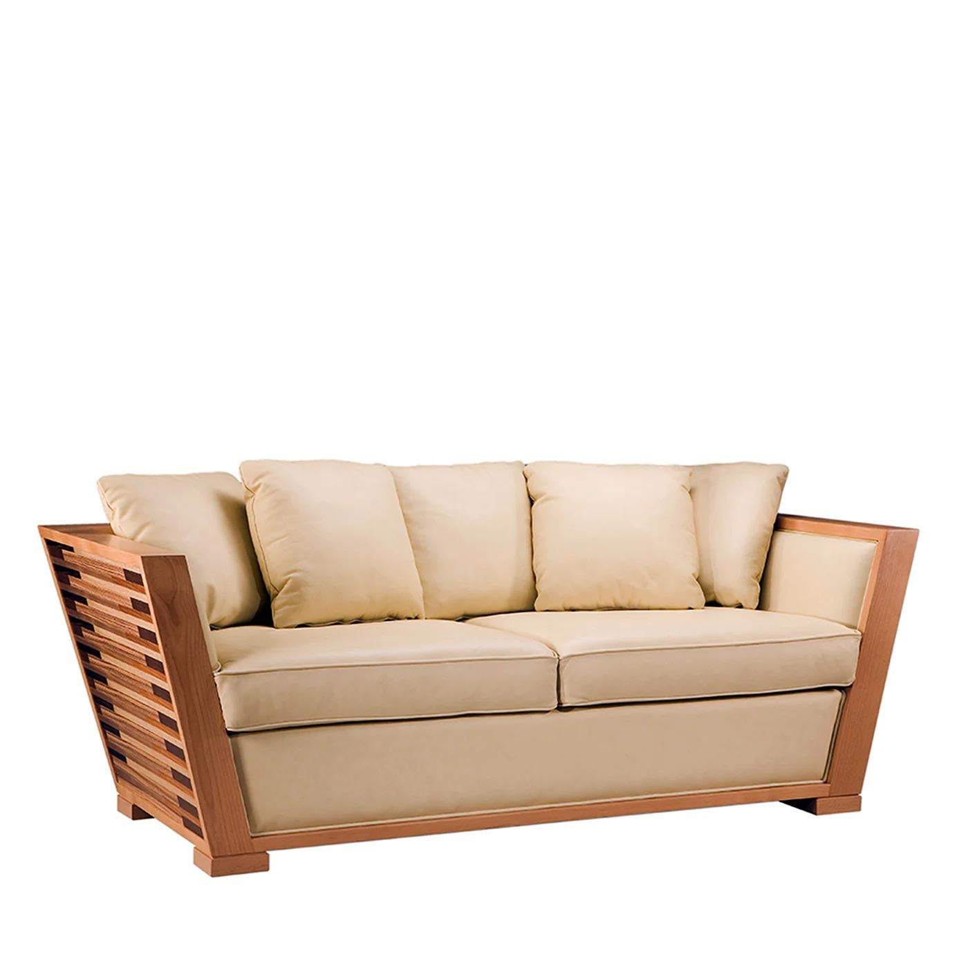 Xiloteca Beige leder & kirschholz sofa von Morelato (Italienisch) im Angebot