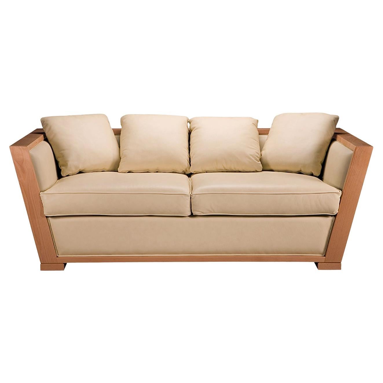 Xiloteca Beige Leather & Cherry wood Sofa by Morelato