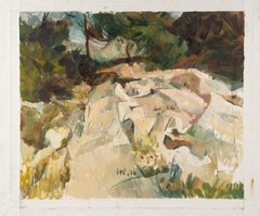 Xing Wei Landscape Original Oil On Canvas "Boulders"
