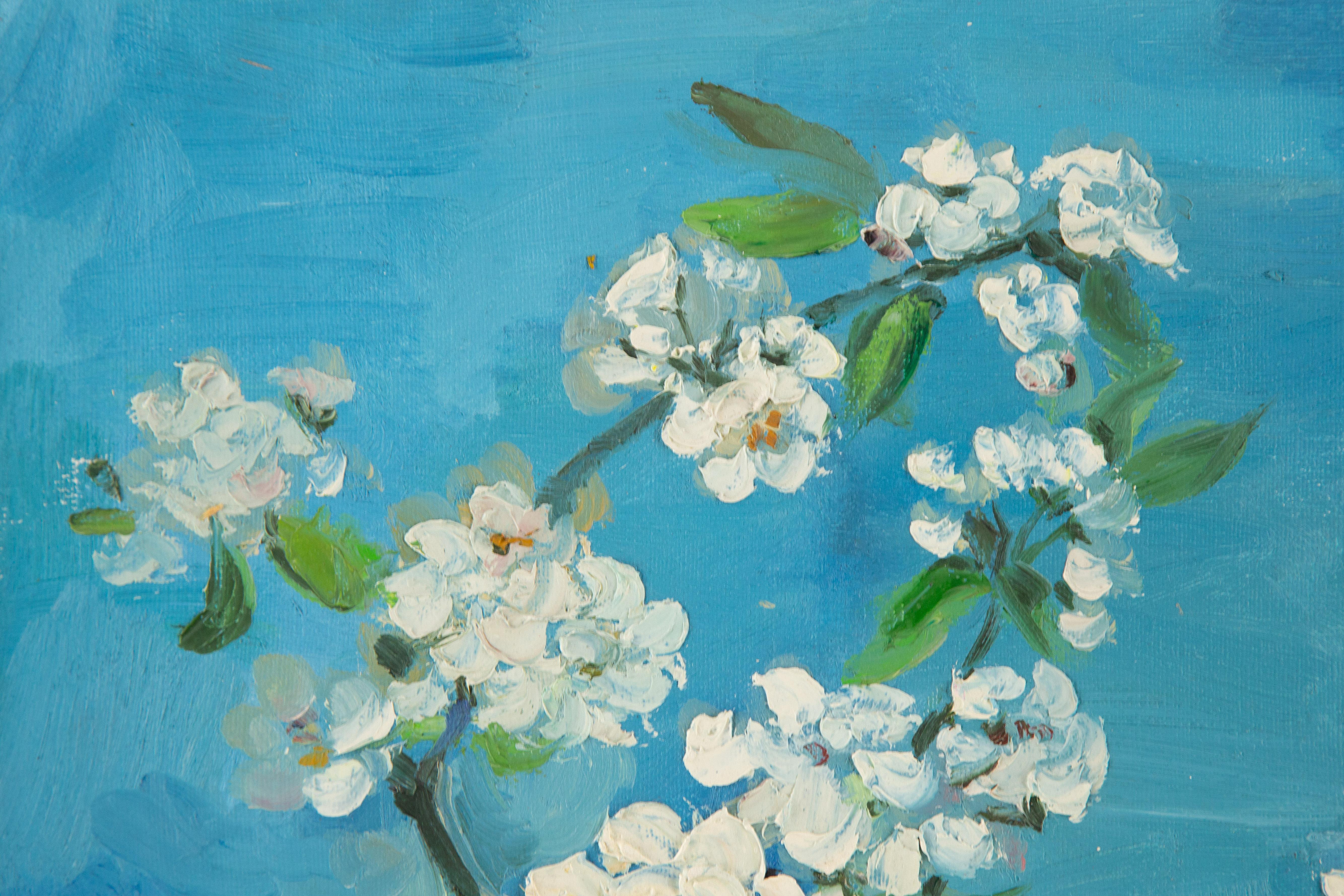  Title: White Flower 1
 Medium: Oil on canvas
 Size: 19.5 x 15.5 inches
 Frame: Framing options available!
 Condition: The painting appears to be in excellent condition.
 Note: This painting is unstretched
 Year: 2012
 Artist: XingJu Tu
 Signature: