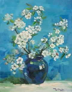 XingJu Tu Still Life Original Oil On Canvas "White Flower 1"