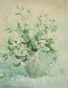 XingJu Tu Still Life Original Oil Painting "White Flower 2"