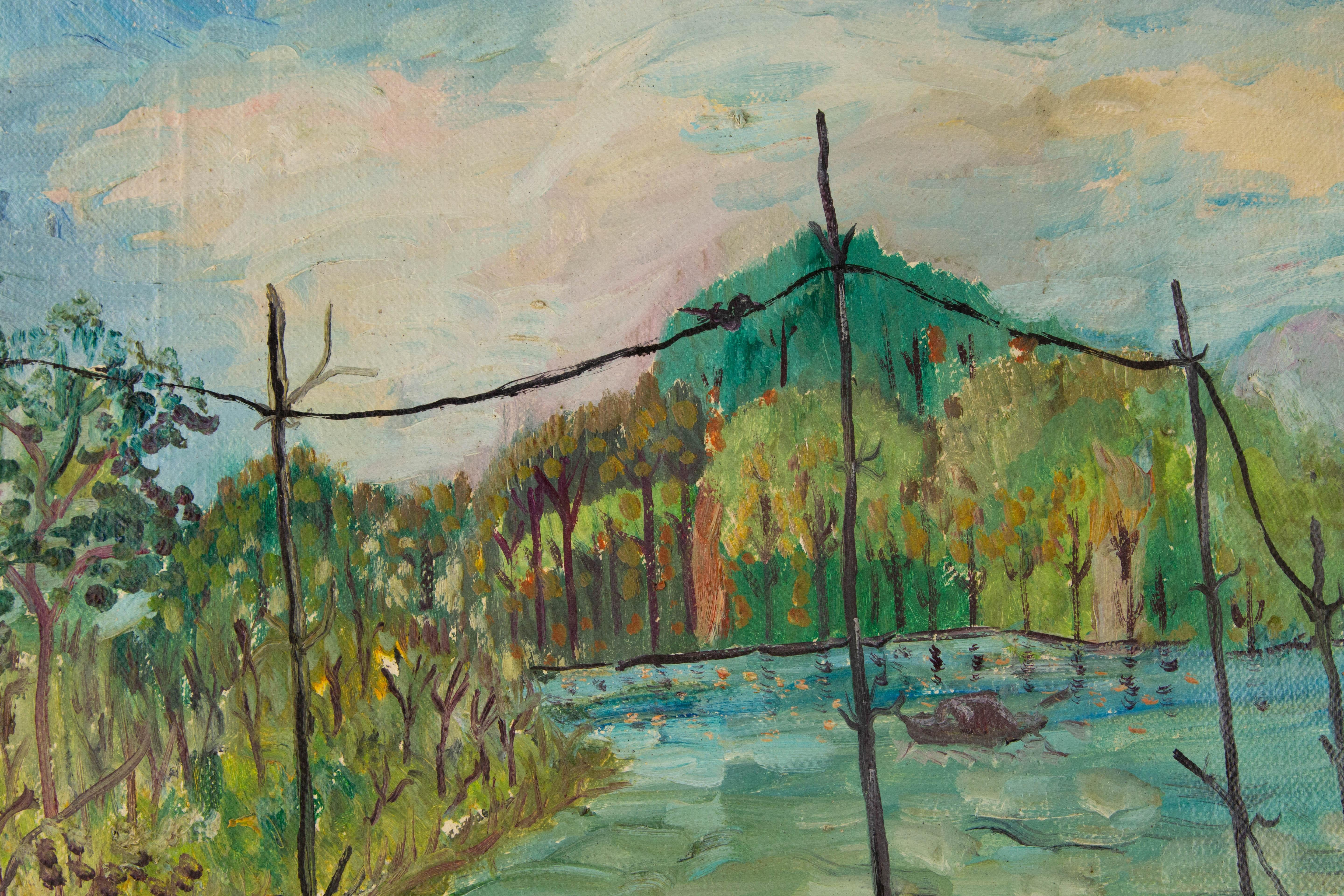 Xingzi Wen Paesaggio acquatico originale Olio su tela 