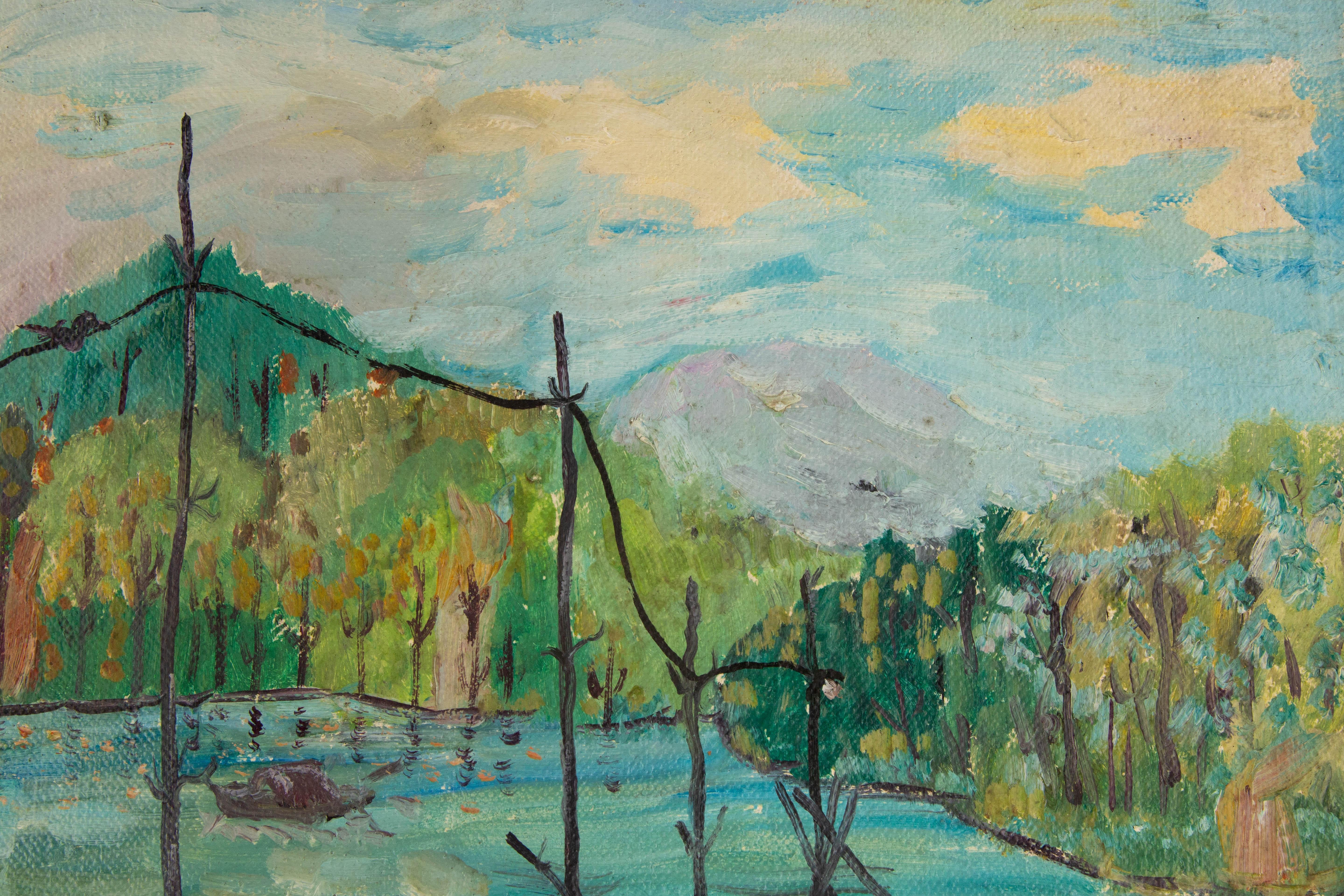 Xingzi Wen Paesaggio acquatico originale Olio su tela 