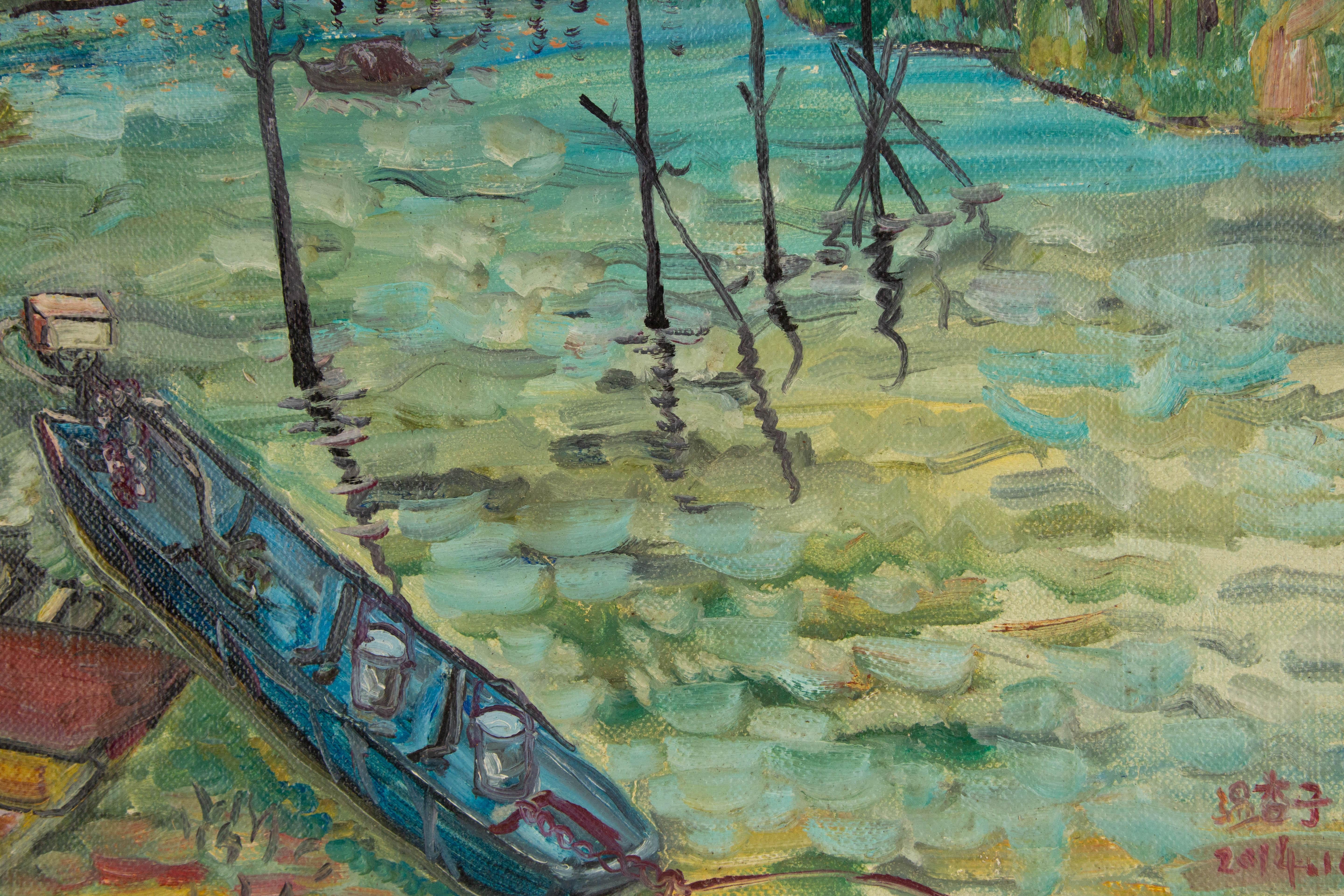 Xingzi Wen Paesaggio acquatico originale Olio su tela 