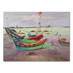 XinSheng Zhuang Impressionist Original Oil Painting "Boats 1"