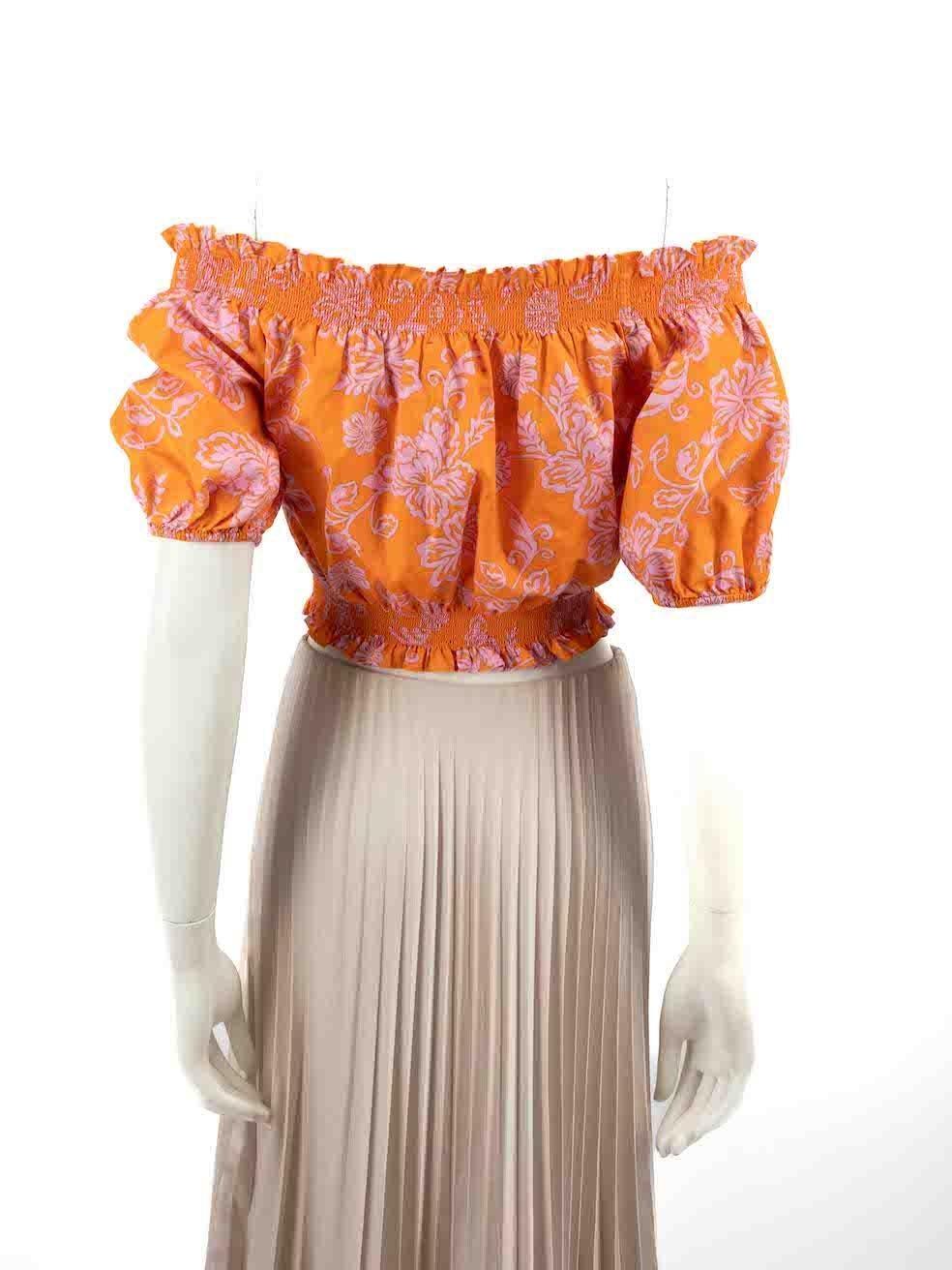 Xirena Orange Floral Print Off-Shoulder Top Size XS In Excellent Condition For Sale In London, GB