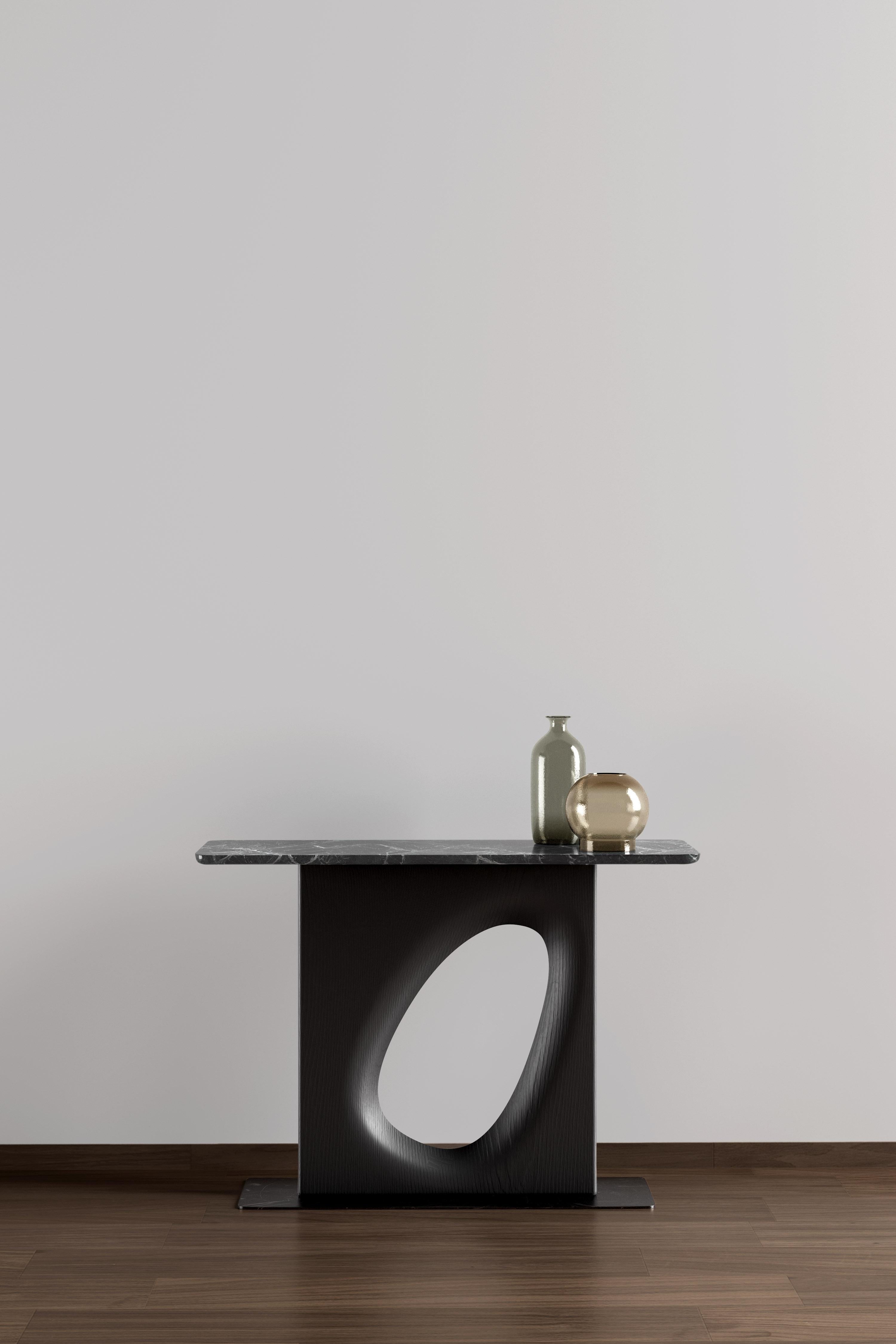 Mexican Noviembre XIX, Console Table in Burnded Oak Wood Sideboard inspired by Brancusi For Sale