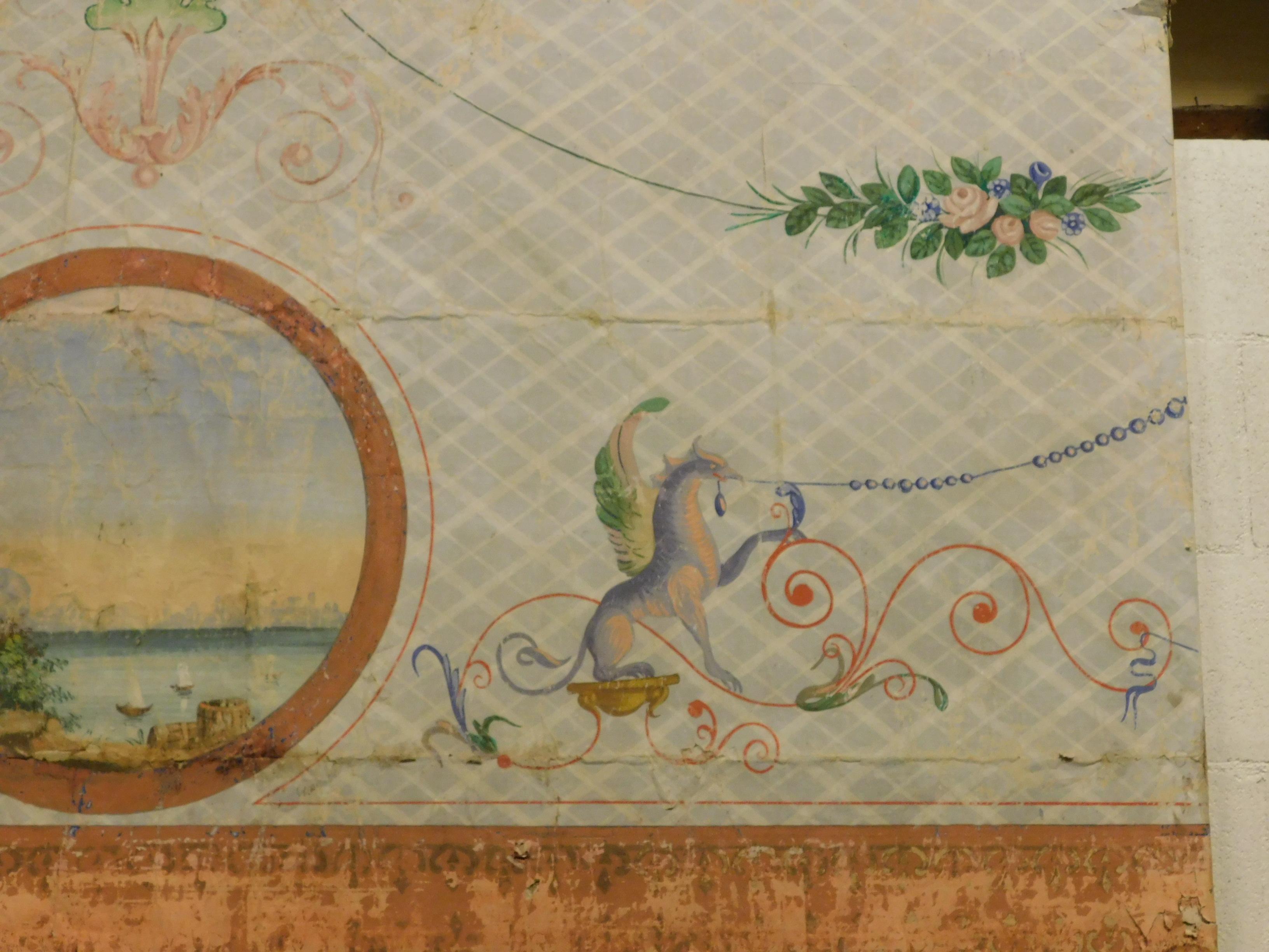 Italian 19th Century Antique Decorative Panel on Paper For Sale