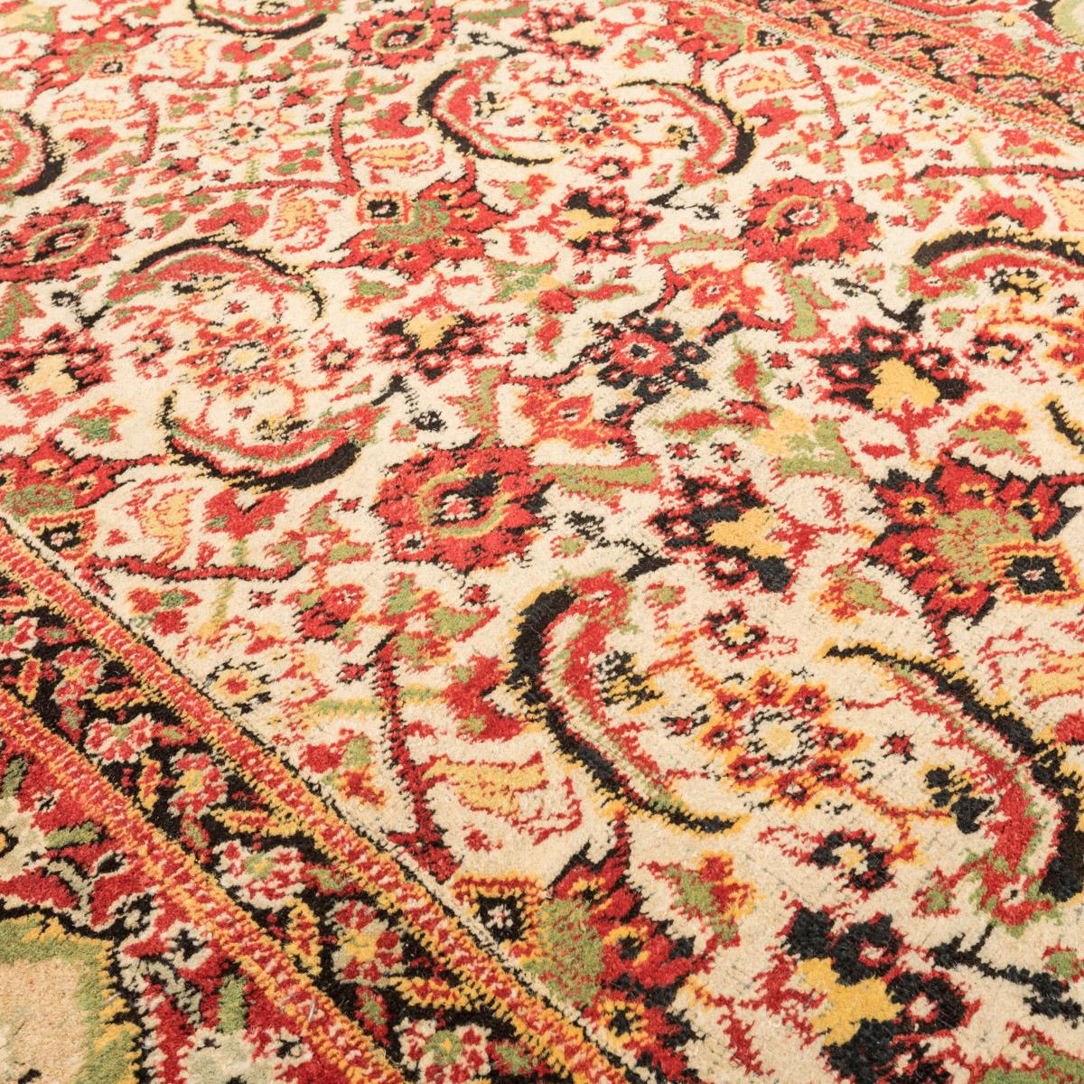 Hand-Knotted XIX Century, Agra Rug in Reds and Yellows on a Beige Background. For Sale