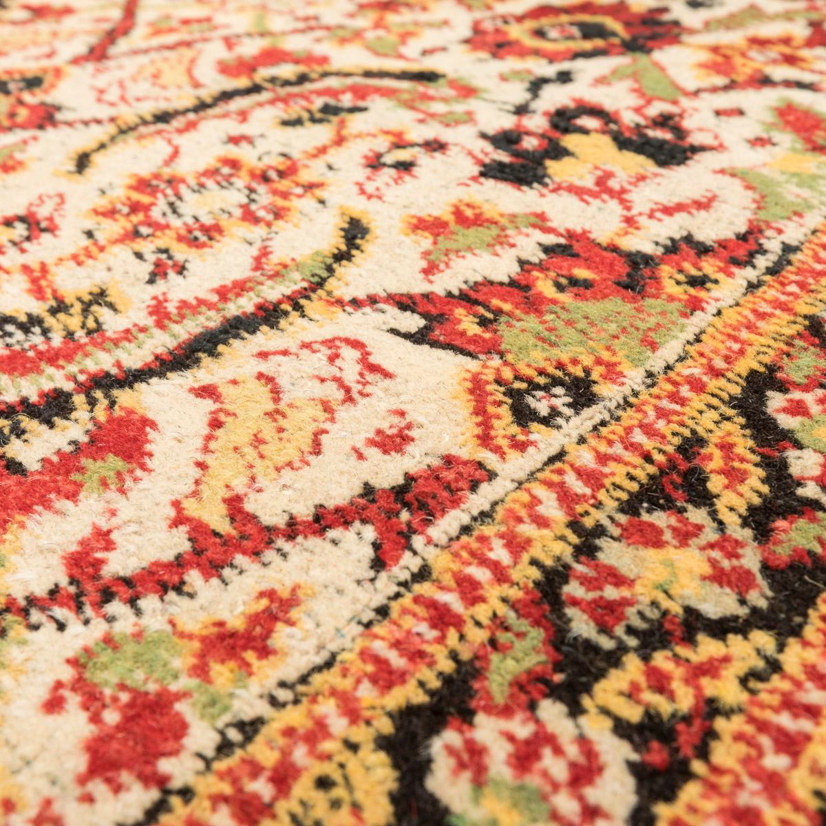 Wool XIX Century, Agra Rug in Reds and Yellows on a Beige Background. For Sale