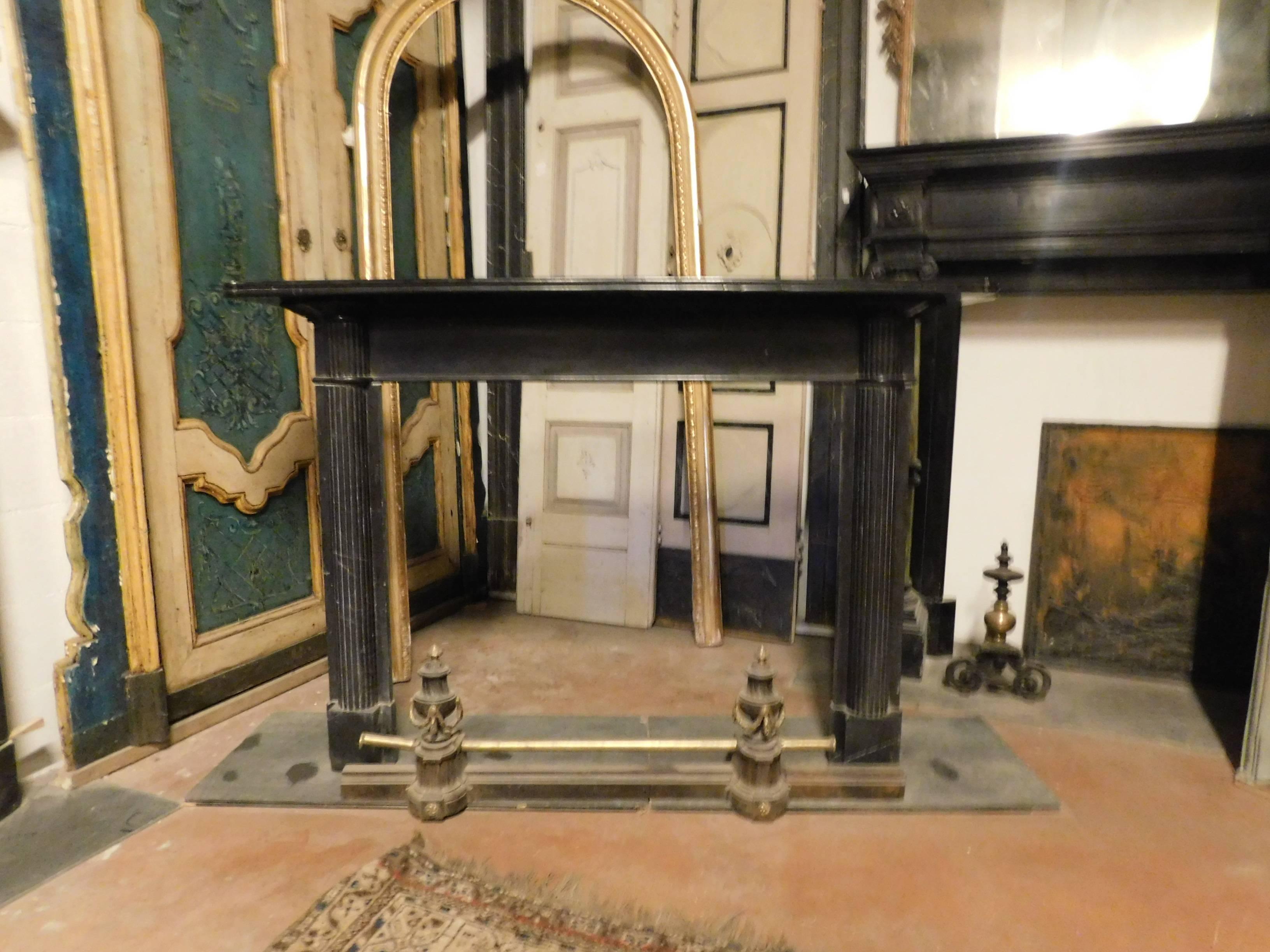 19th century antique Nero Belgio fireplace mantel.
