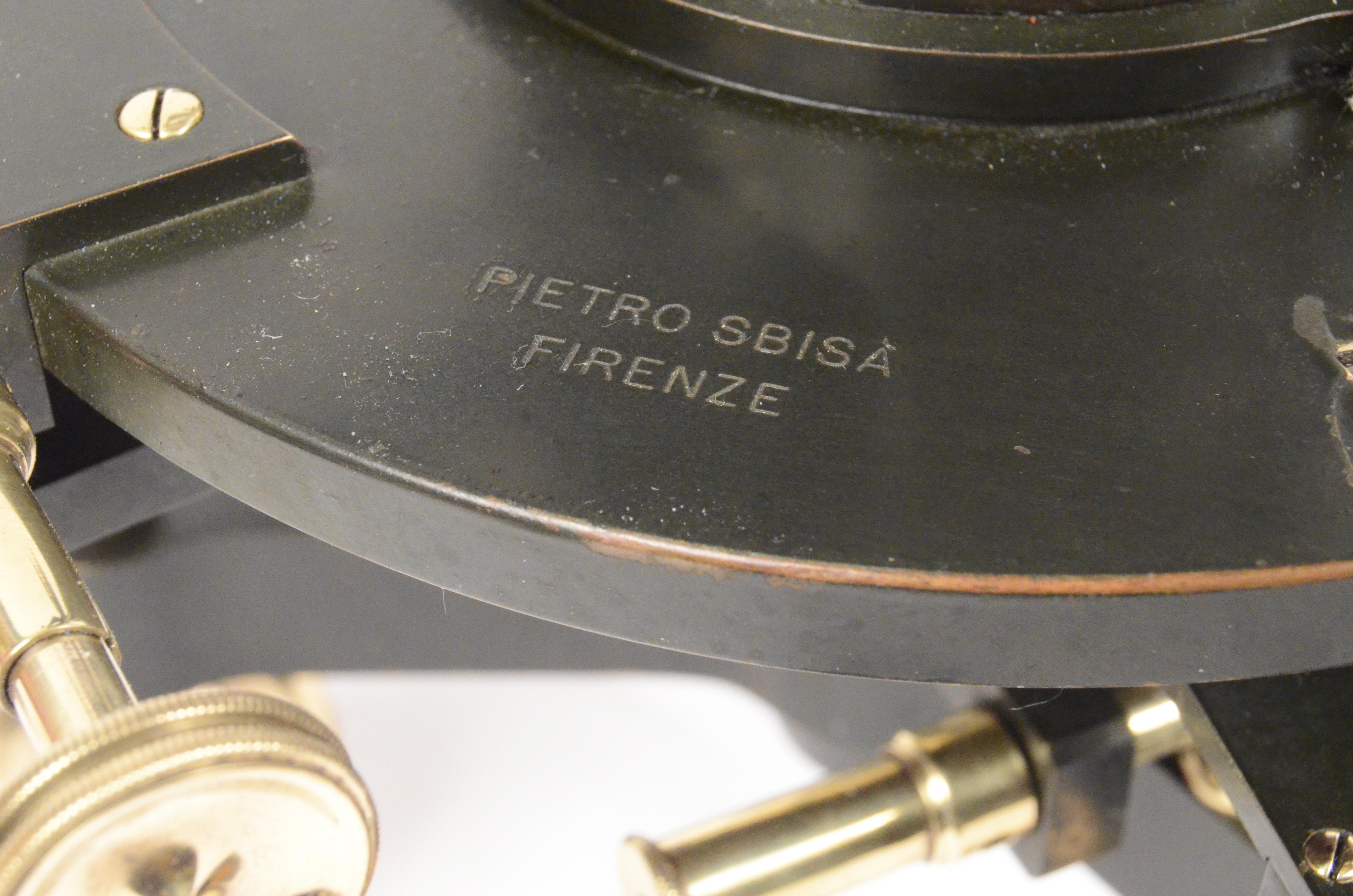 Italian 19th Century Antique Theodolite Burnished Brass Signed Pietro Sbisà OMS Florence