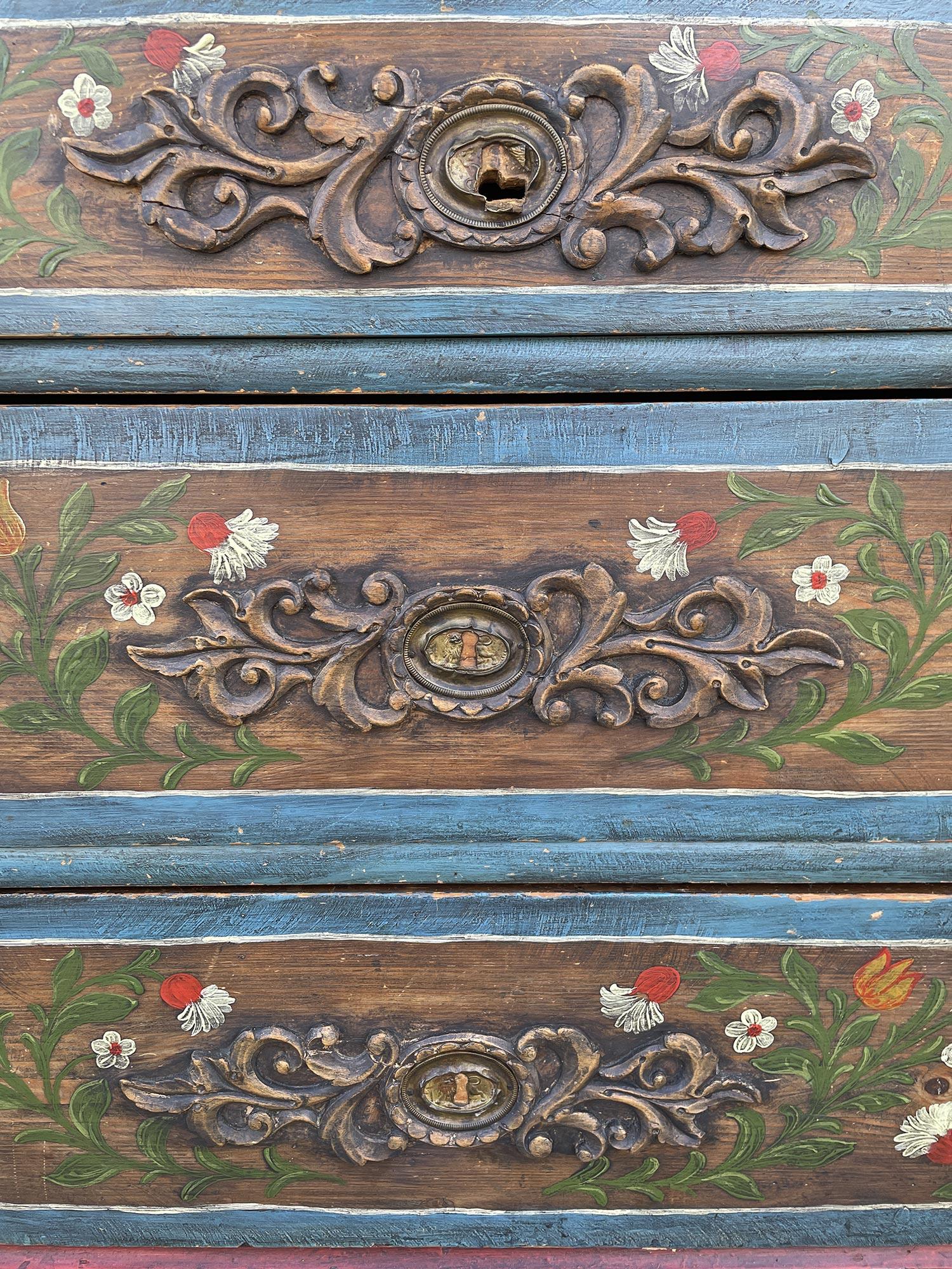 XIX Century Blue Floral Painted Chest of Drawers, Central Europe 2
