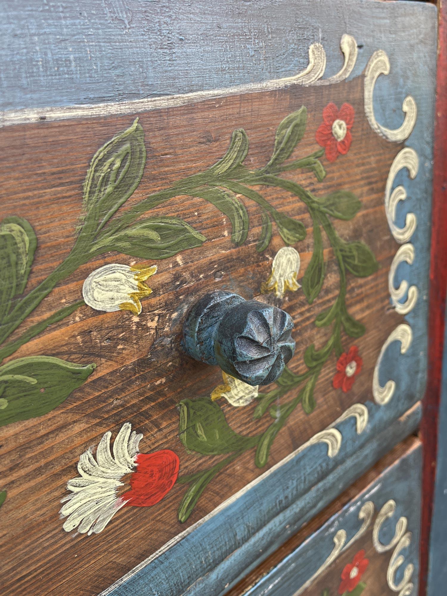 XIX Century Blue Floral Painted Chest of Drawers, Central Europe 4