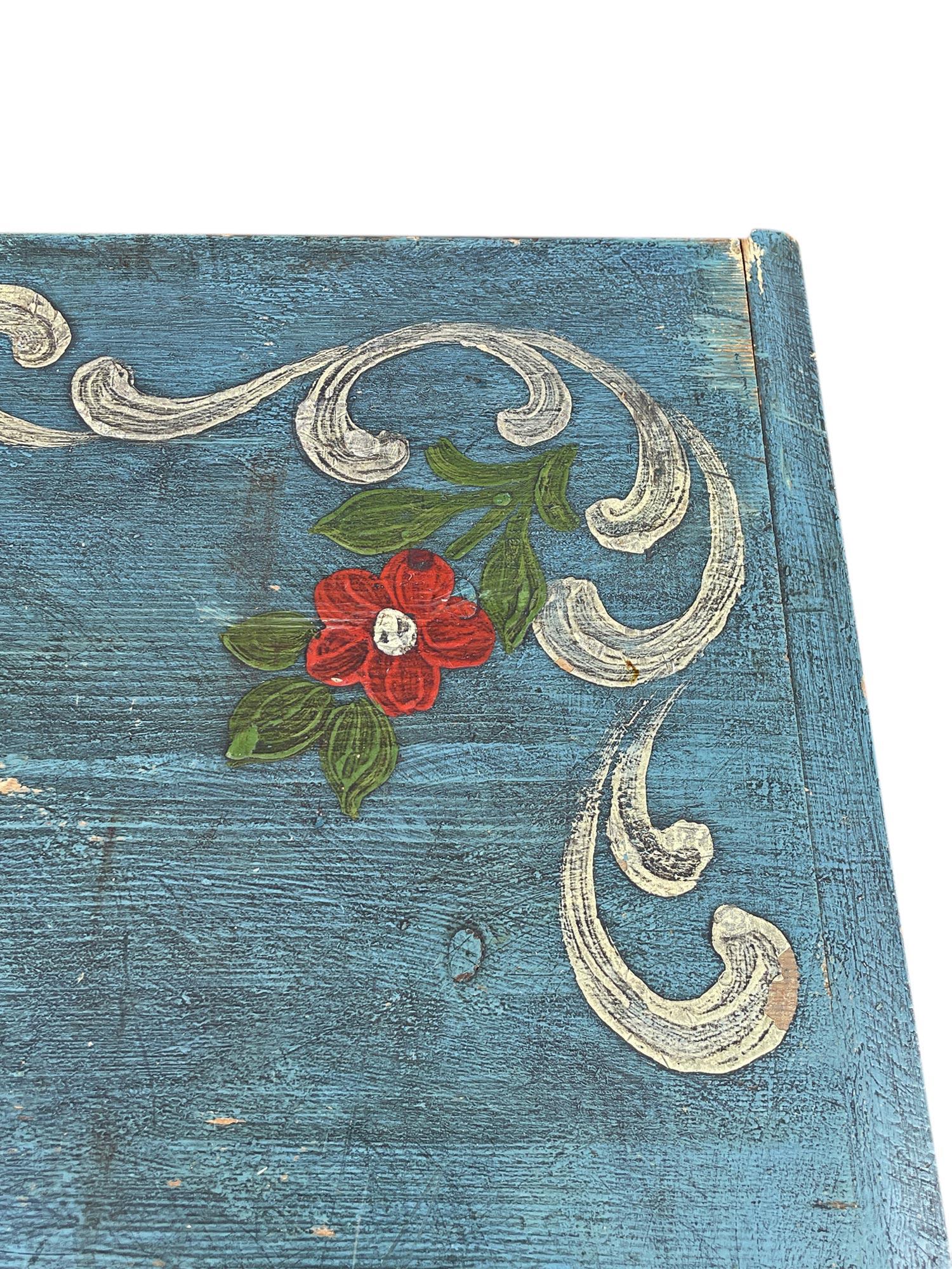 XIX Century Blue Floral Painted Chest of Drawers, Central Europe 5