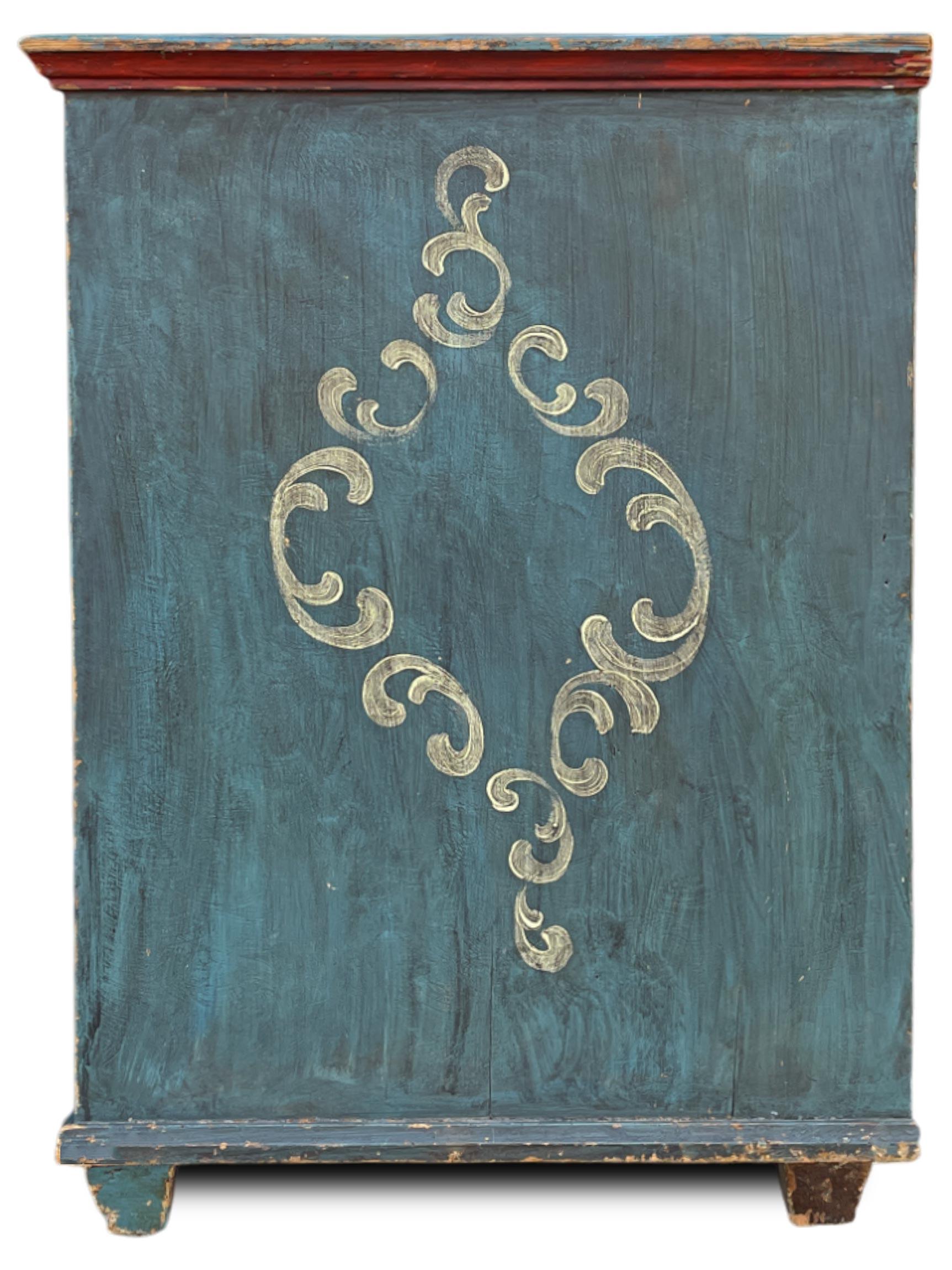 Austrian XIX Century Blue Floral Painted Chest of Drawers, Central Europe