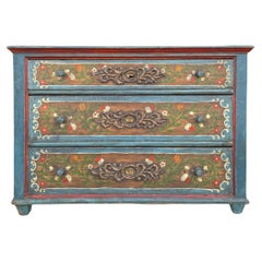 XIX Century Blue Floral Painted Chest of Drawers, Central Europe