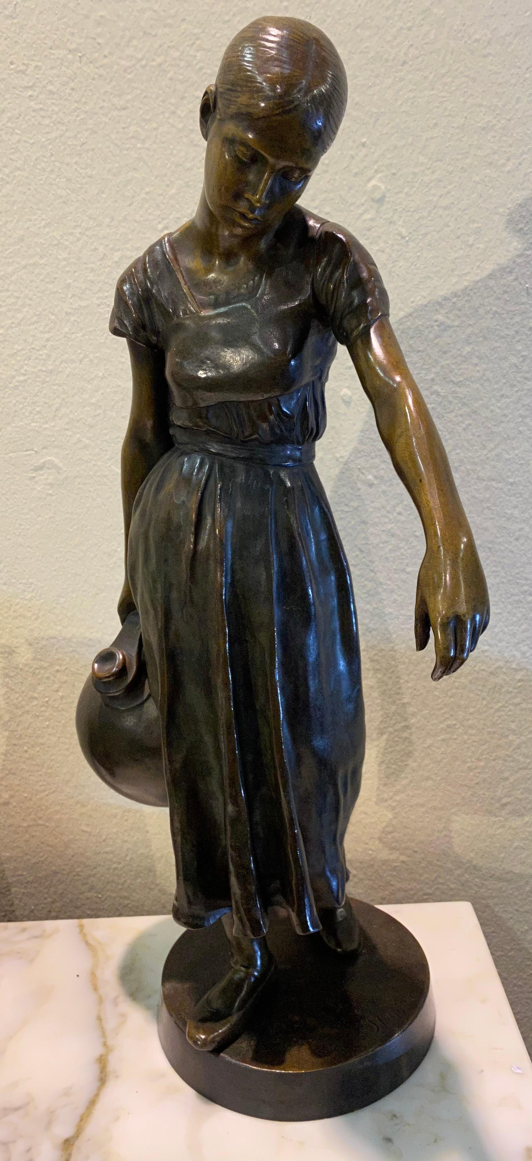 Late 19th Century 19th Century Austrian Bronze Sculpture  Maker Woman Water Carrier  For Sale