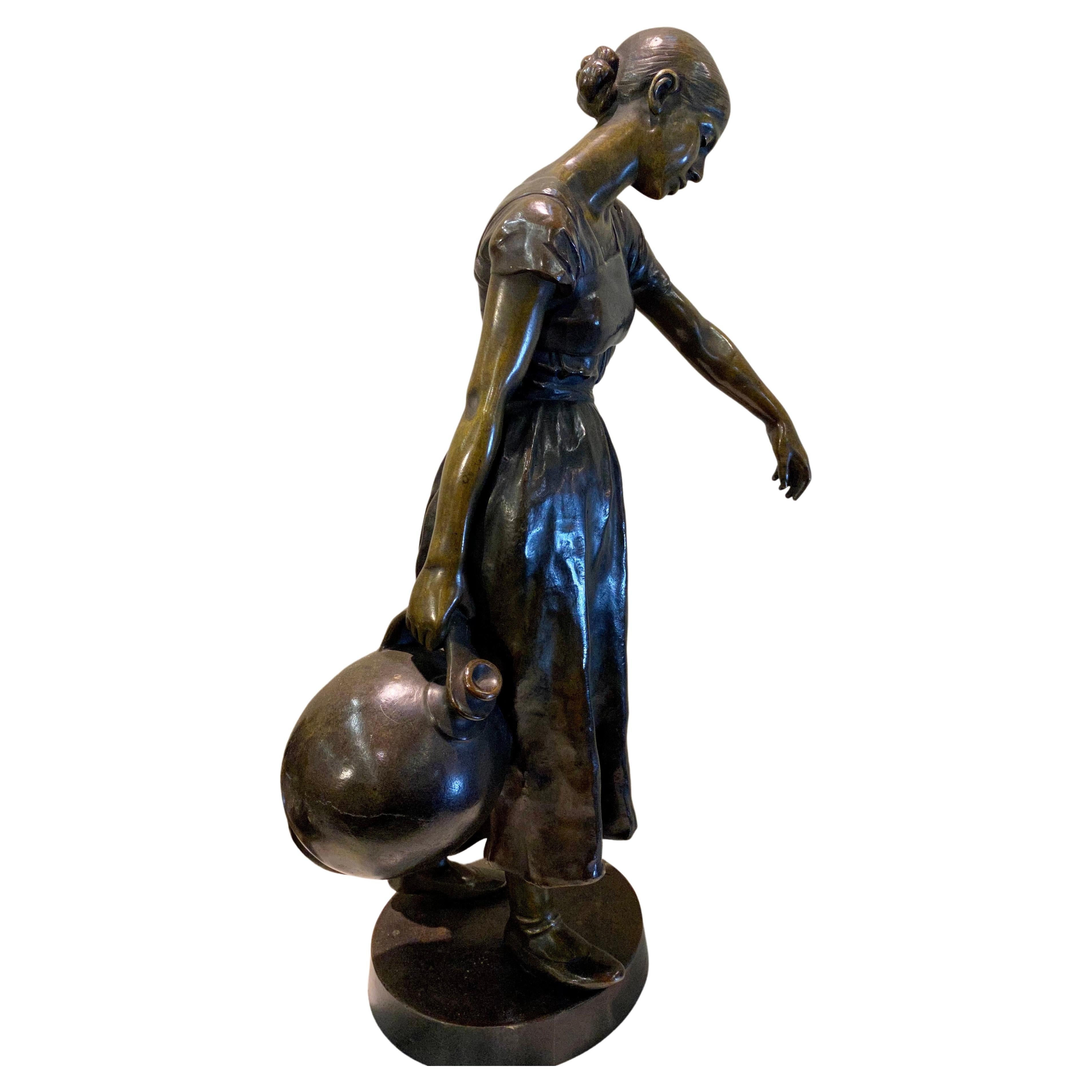 19th Century Austrian Bronze Sculpture  Maker Woman Water Carrier  For Sale