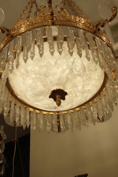 19th Century Empire Round Rock Crystal Chandelier