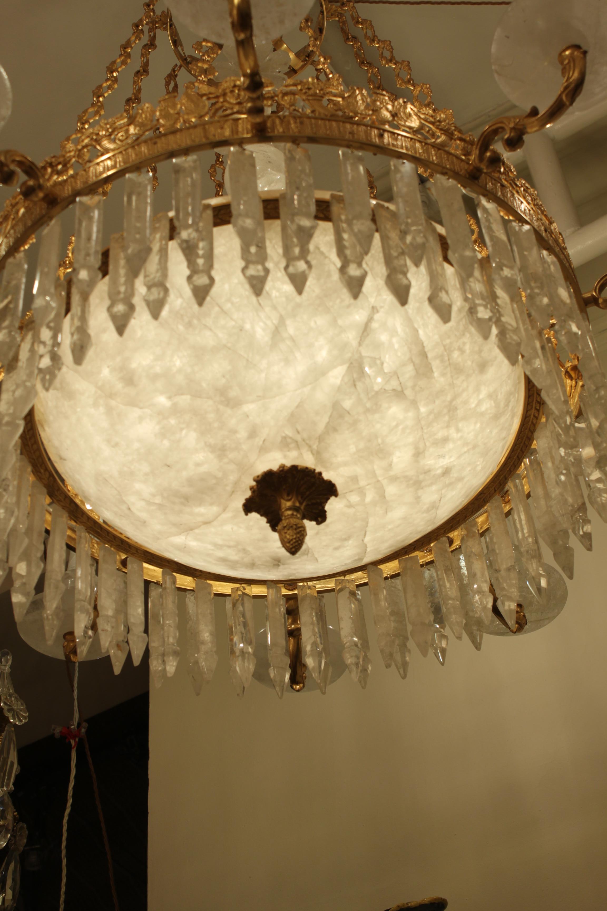 19th Century Empire Round Rock Crystal Chandelier For Sale 1