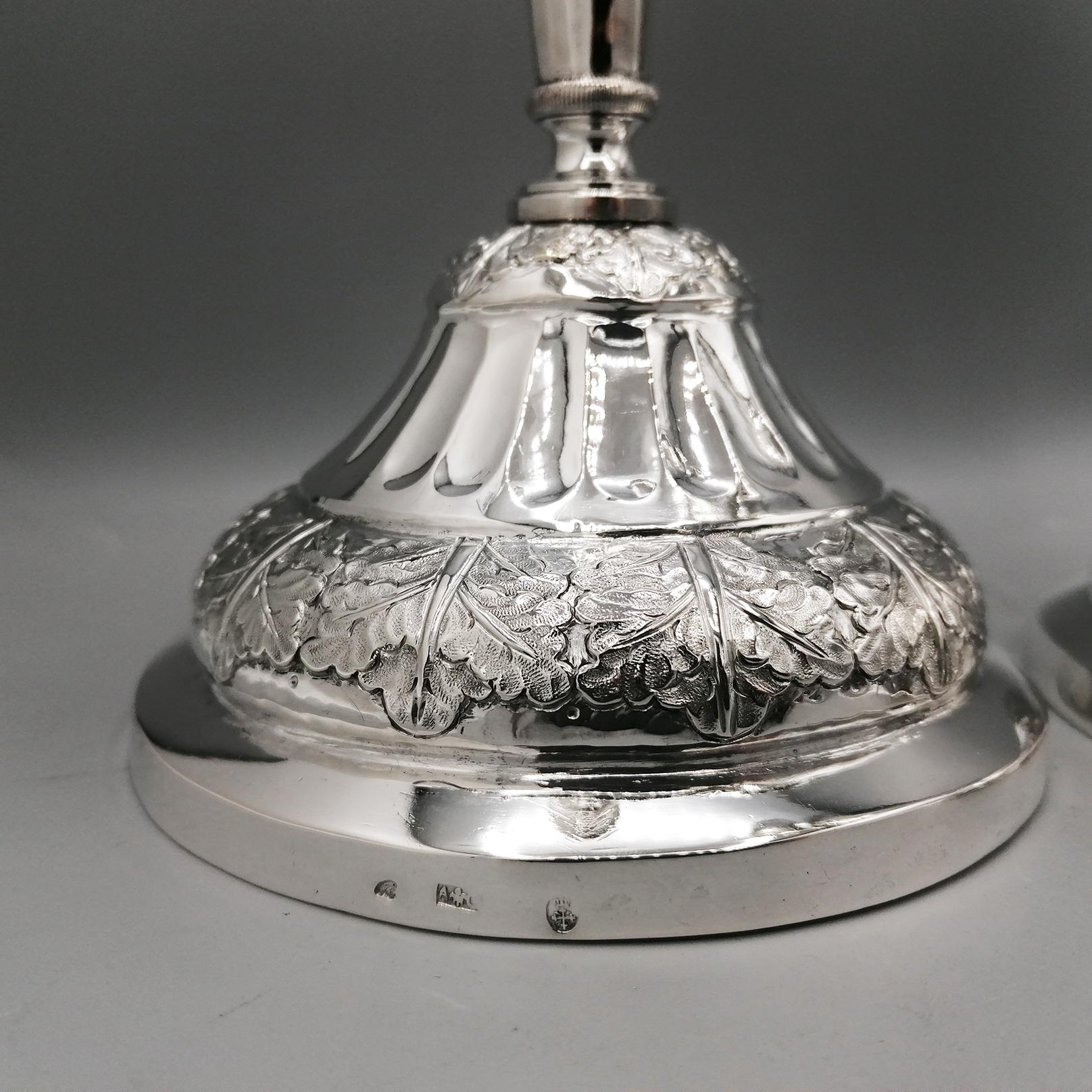 Fait main Pr. de chandeliers italiens du 19e siècle en argent 800 en vente