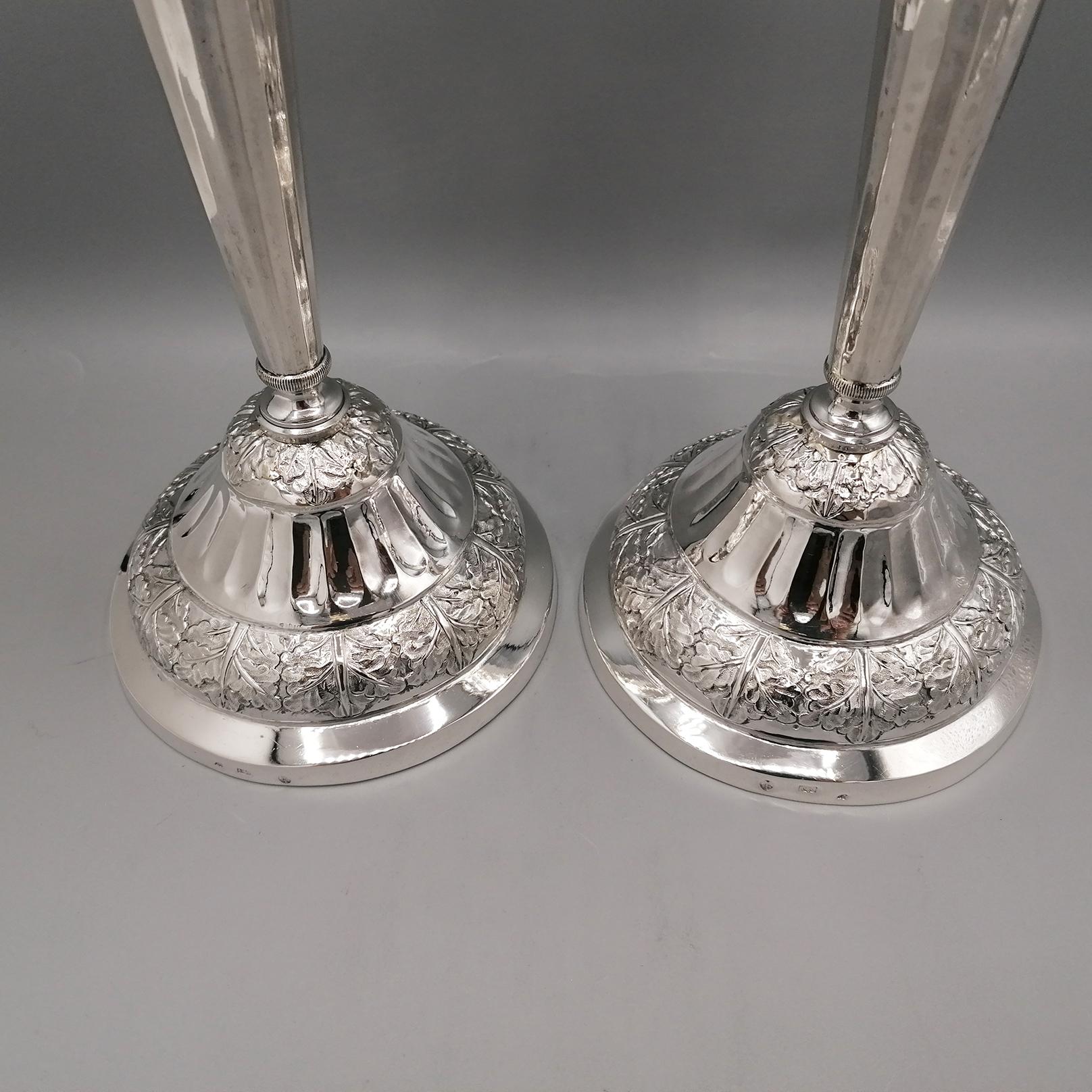 Argent Pr. de chandeliers italiens du 19e siècle en argent 800 en vente